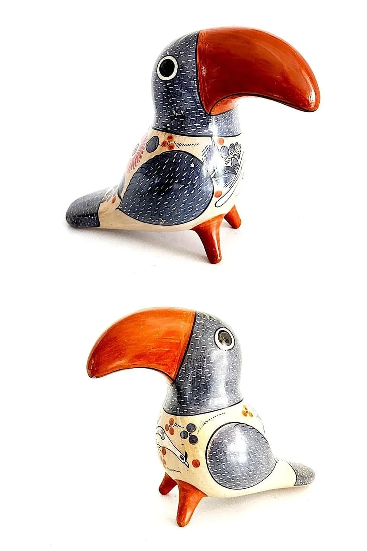 1960s Large Tonala Mexico Ceramic Toucan Figurine, Artisan Signed - 2