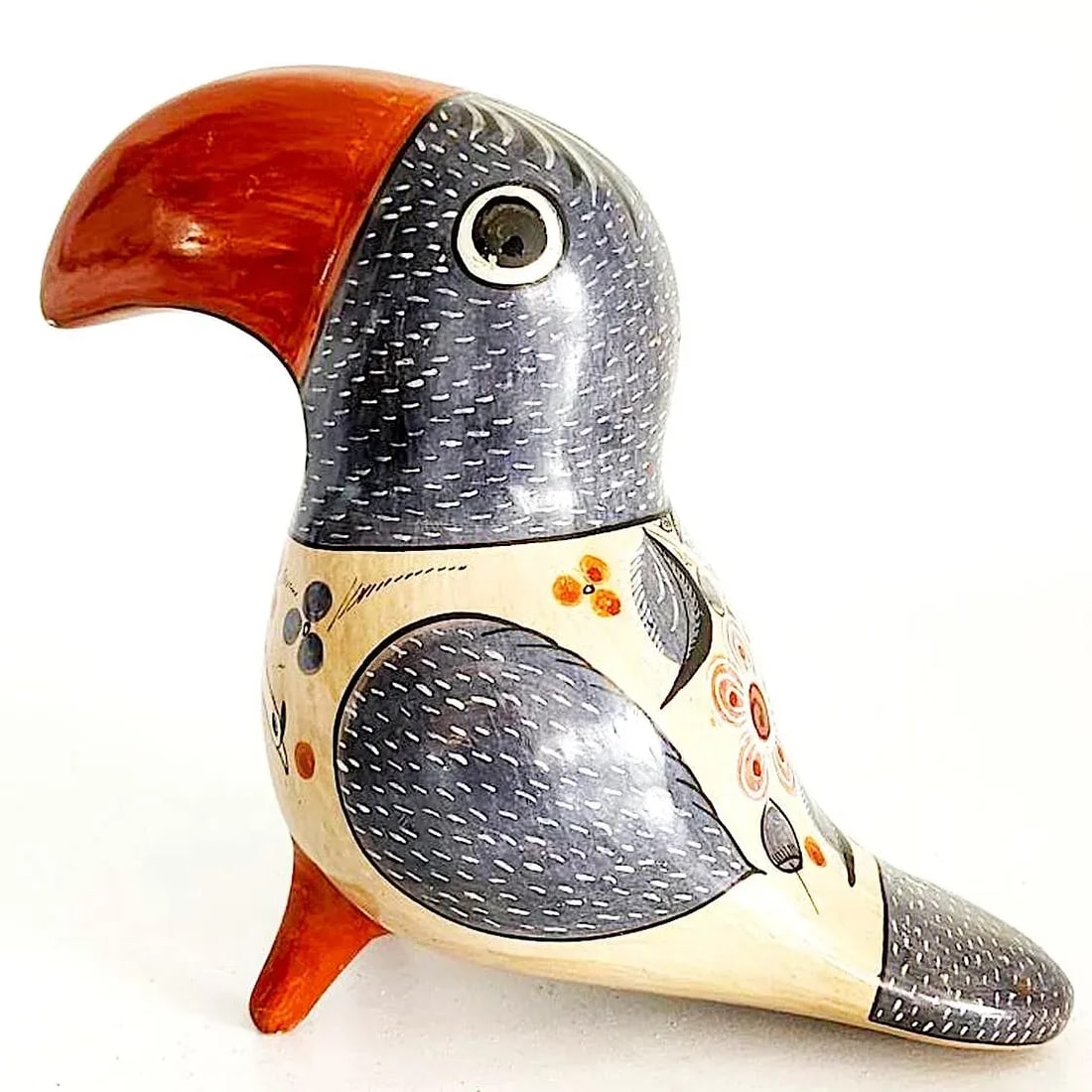 1960s Large Tonala Mexico Ceramic Toucan Figurine, Artisan Signed - 3