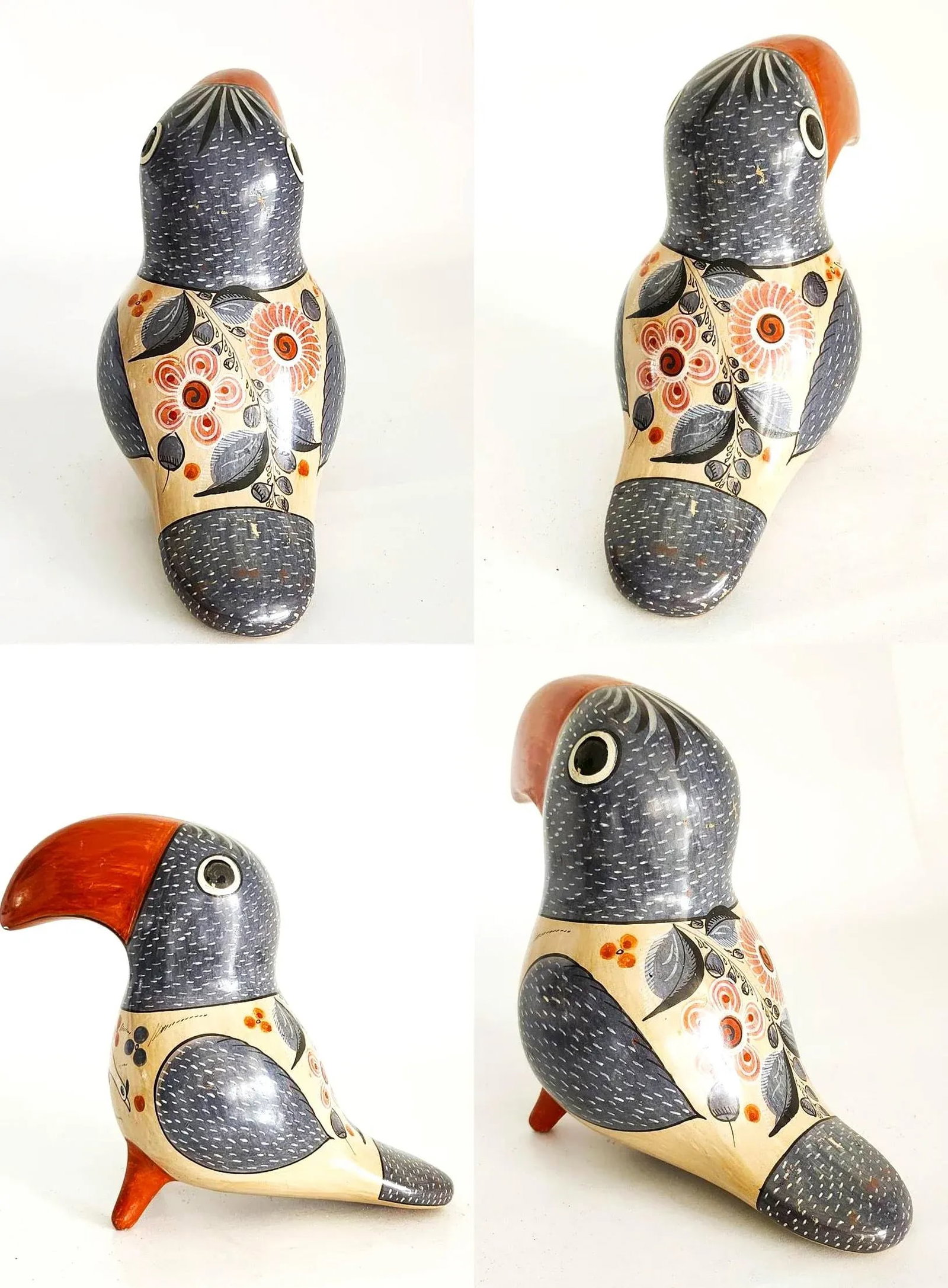 1960s Large Tonala Mexico Ceramic Toucan Figurine, Artisan Signed - 4