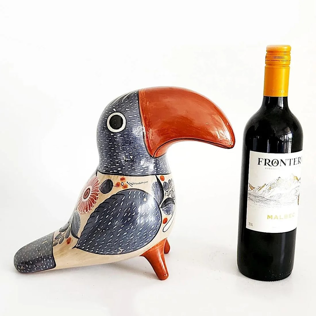 1960s Large Tonala Mexico Ceramic Toucan Figurine, Artisan Signed - 7
