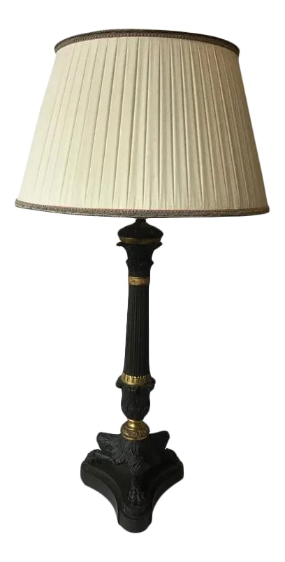 1880s French Bronze Empire Candlestick Lamp: 1880s French bronze Empire candlestick lamp. Condition: Alterations: Unknown Imperfections: Some Imperfections Condition Notes: Good. Wear consistent with age and use. Materials & Techniques: