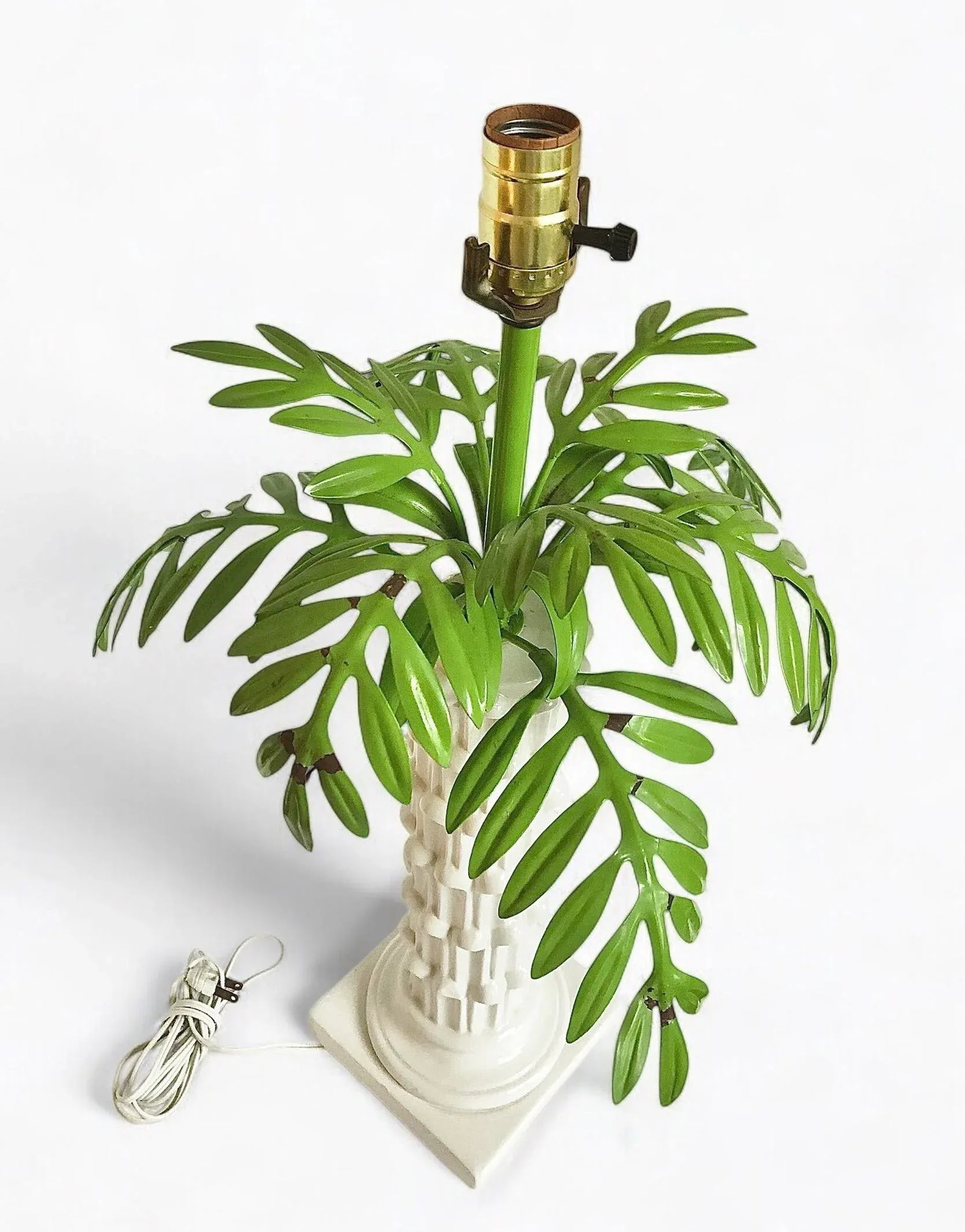 1960s Italian Tole Palm Frond Lamp With Serge Roche Style Base - 2