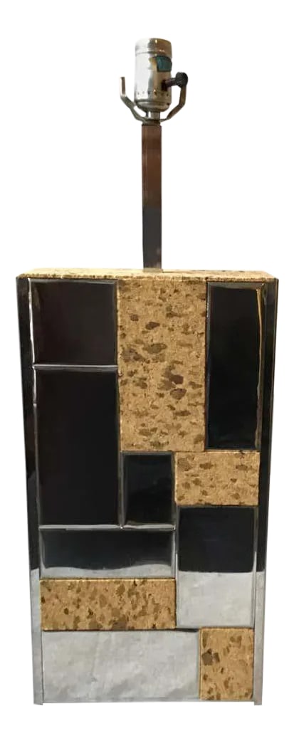 1970s Paul Evans Cityscape Style Chrome and Cork Table Lamp: 1970s Paul Evans Cityscape style chrome and cork table lamp. Condition: Alterations: Unknown Imperfections: Some Imperfections Condition Notes: Good condition. Wear consistent with age and use.