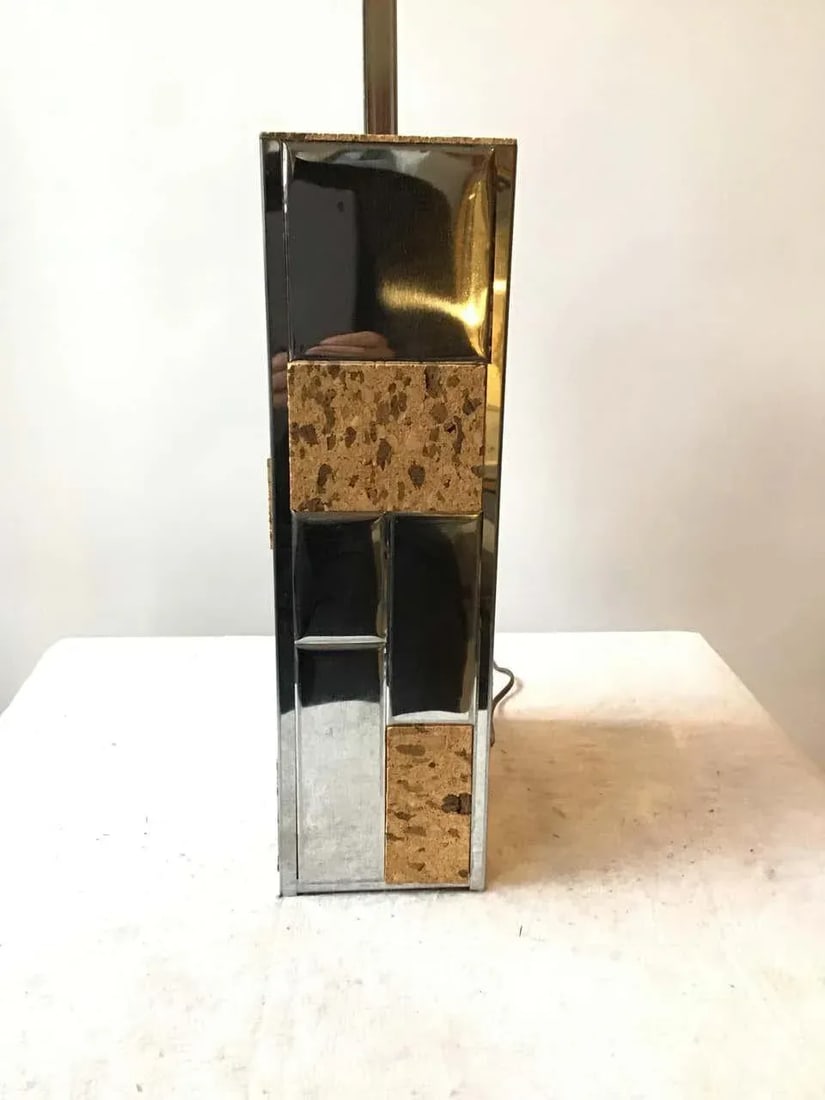 1970s Paul Evans Cityscape Style Chrome and Cork Table Lamp - 4