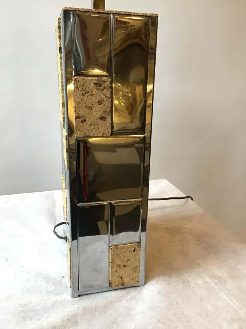 1970s Paul Evans Cityscape Style Chrome and Cork Table Lamp - 7