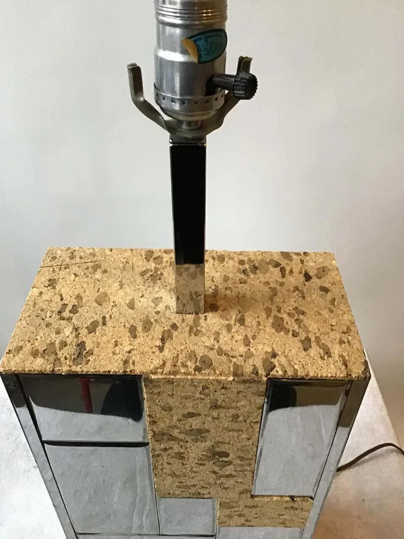 1970s Paul Evans Cityscape Style Chrome and Cork Table Lamp - 8
