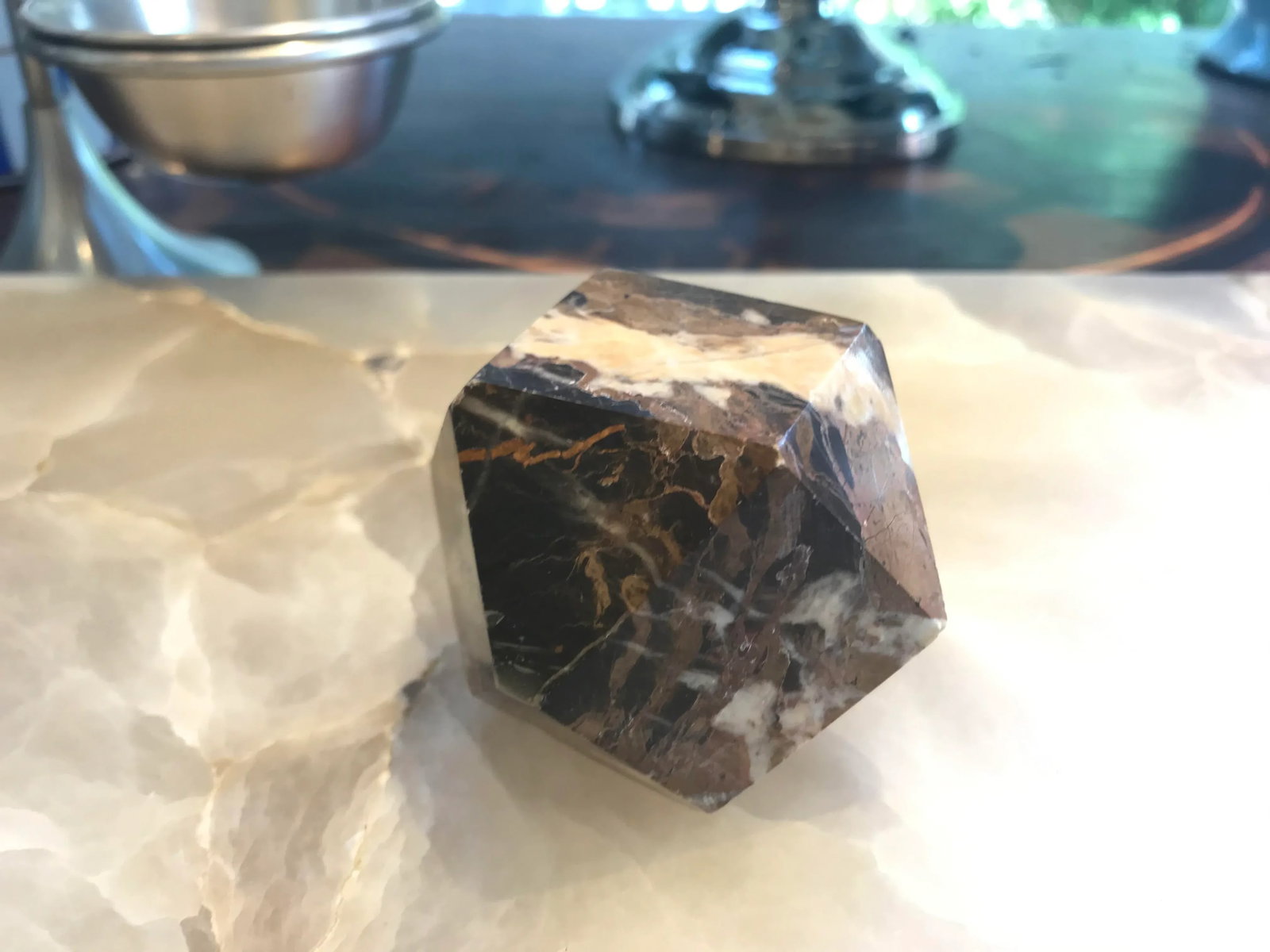 Vintage Black and Tan Geometric Granite Paperweight - 3