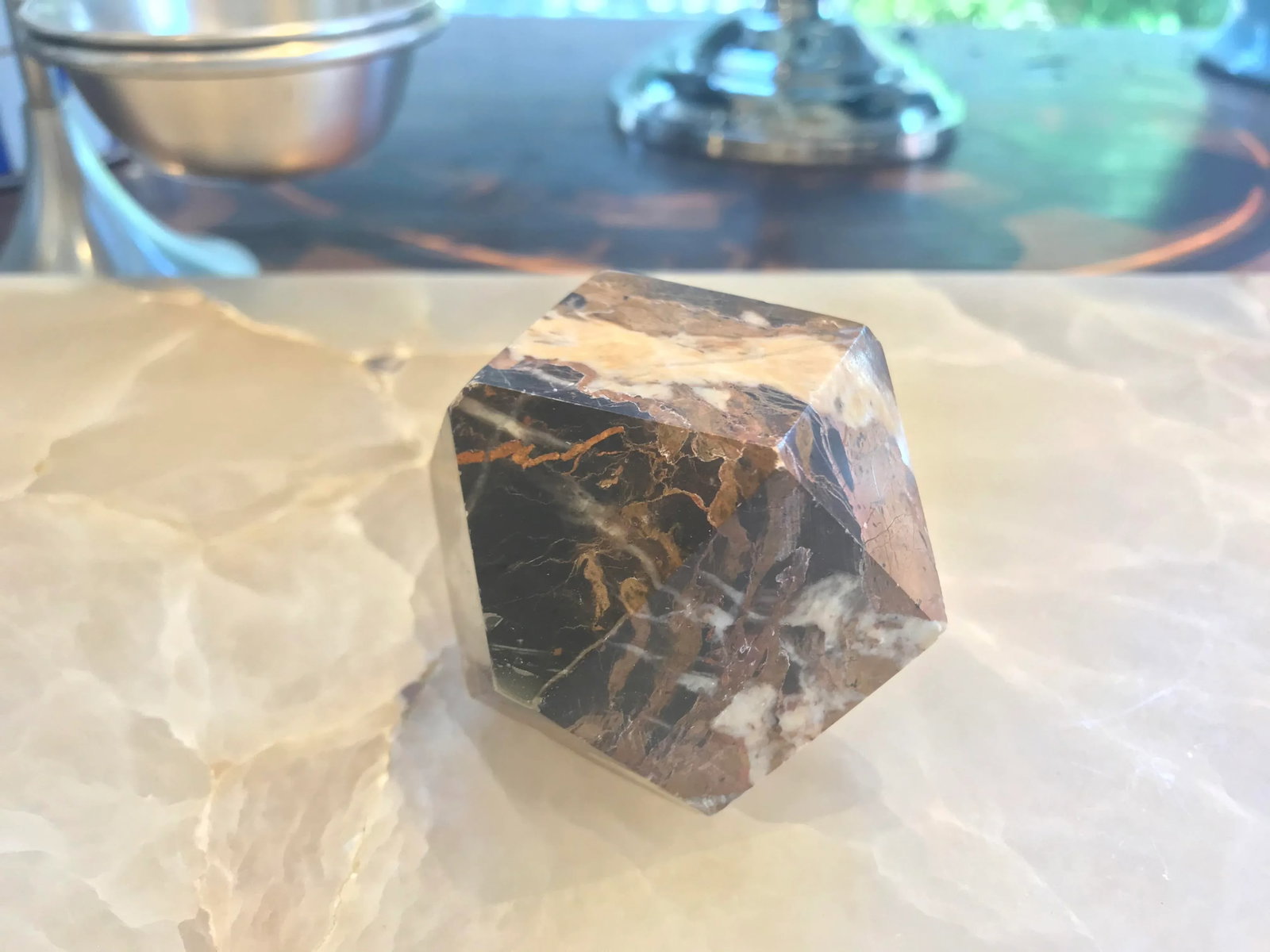Vintage Black and Tan Geometric Granite Paperweight - 4
