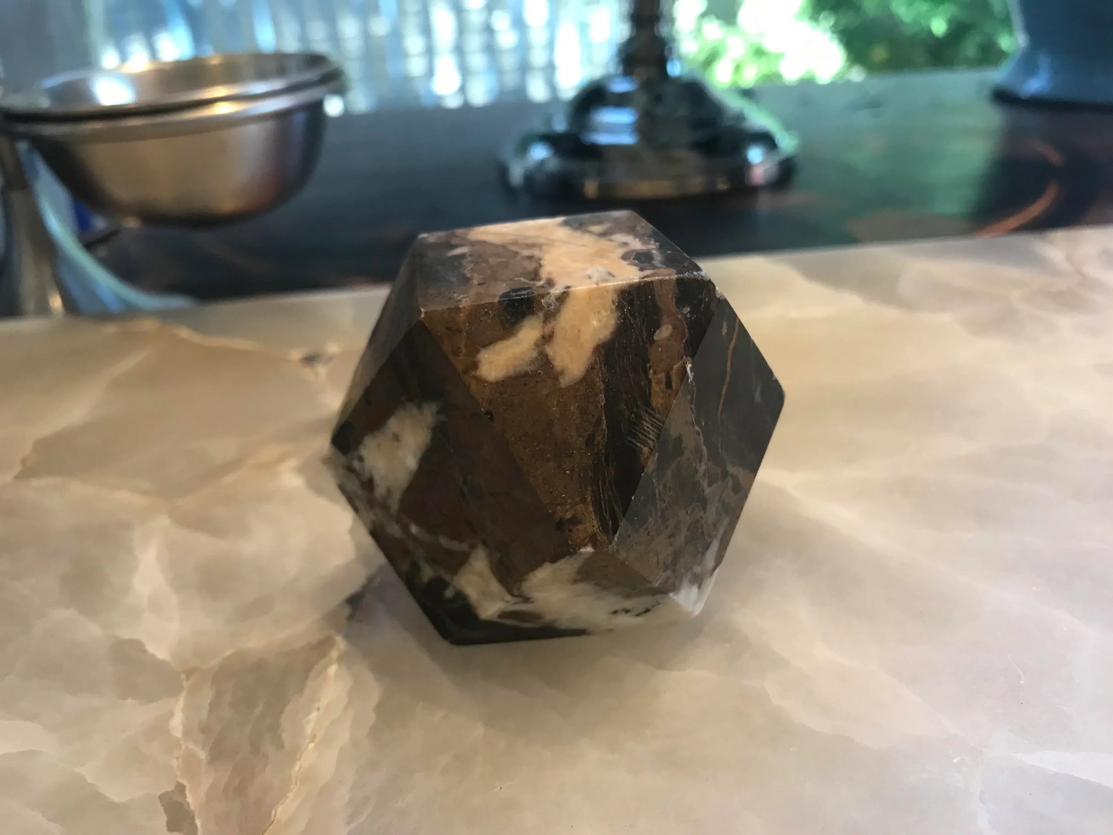 Vintage Black and Tan Geometric Granite Paperweight - 6