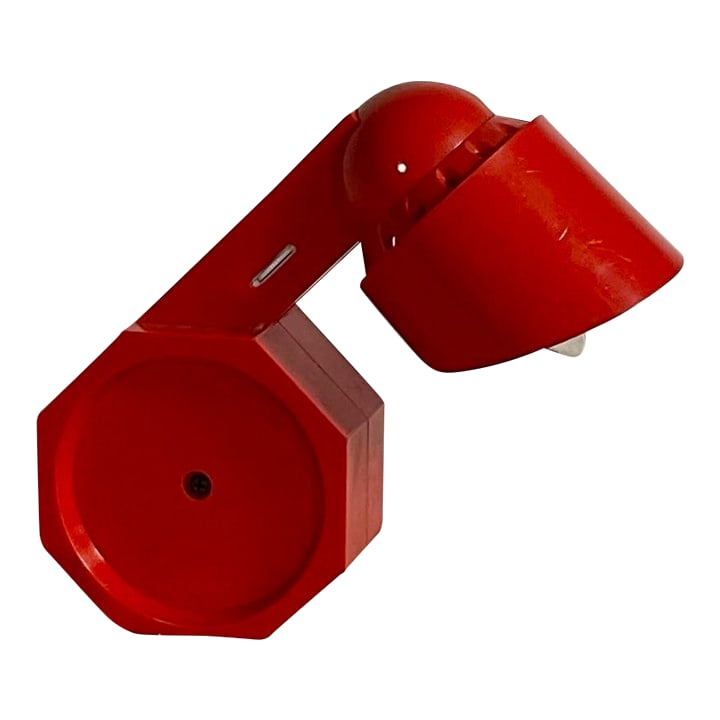 Vintage Red 70s Light-Horse High-Intensity 7 Position Task Lamp by Reiley Moustakas: Vintage Mid Century Retro Light-Horse task lamp made in U.S.A. designed by Reiley Moustakas, in red plastic circa 1970's. Counter balanced base, can be positioned 7 different ways. Lying on its back a