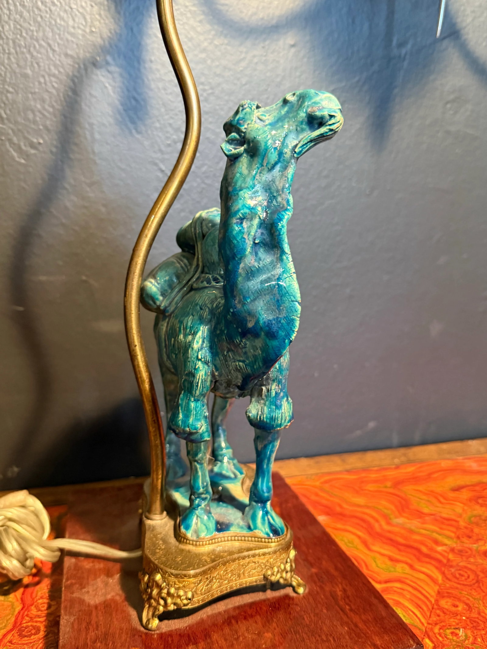Mid 20th Century Chinese Turquoise Glazed Camel Ceramic Lamp - 2