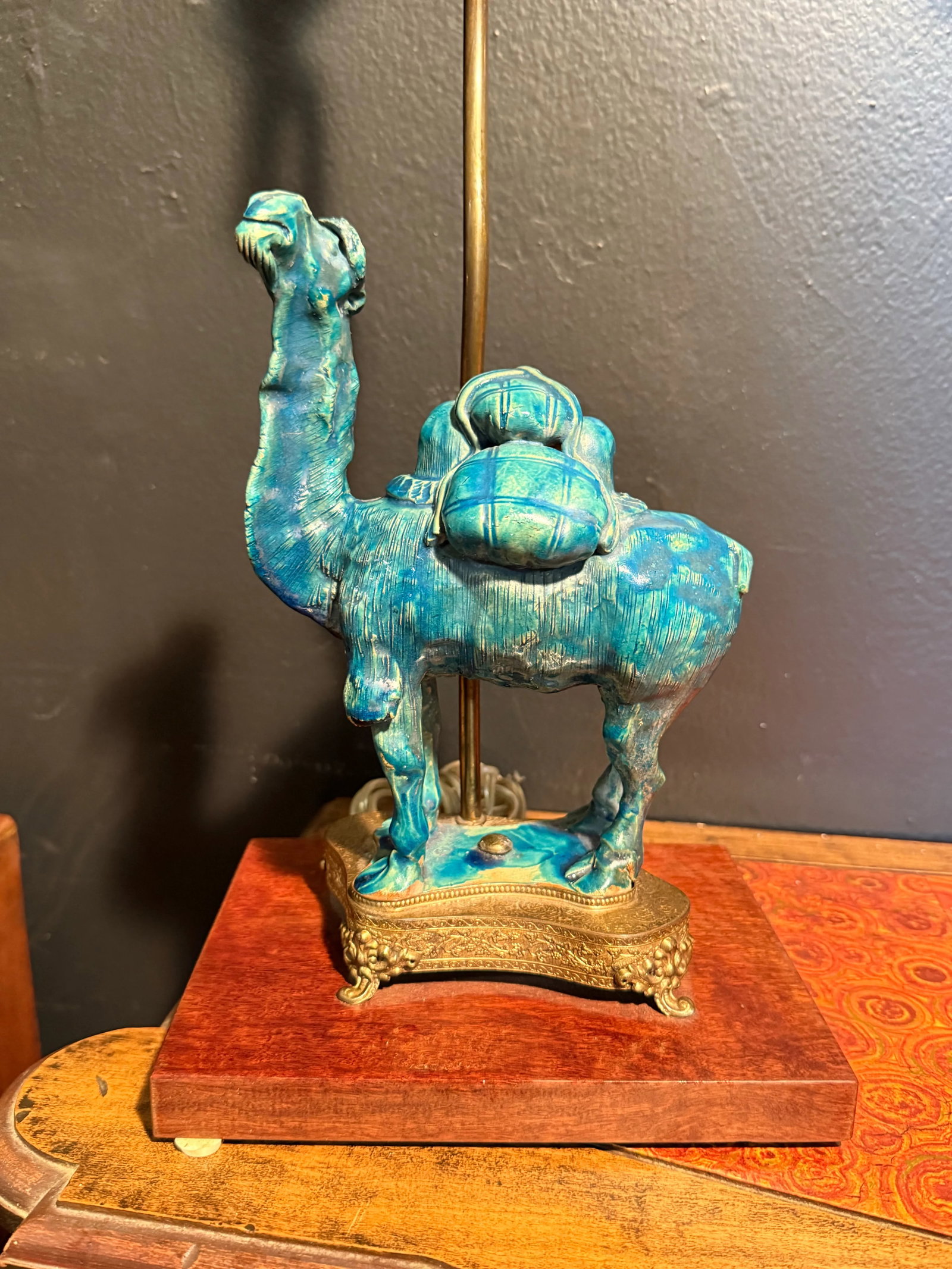 Mid 20th Century Chinese Turquoise Glazed Camel Ceramic Lamp - 3