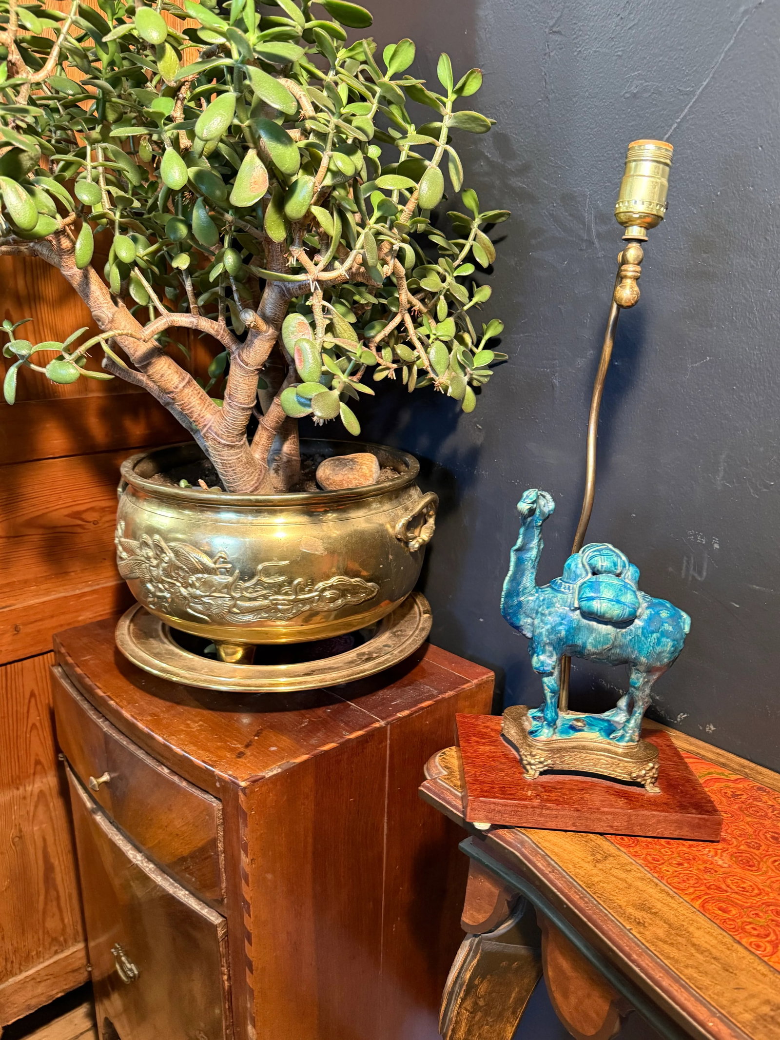 Mid 20th Century Chinese Turquoise Glazed Camel Ceramic Lamp - 4