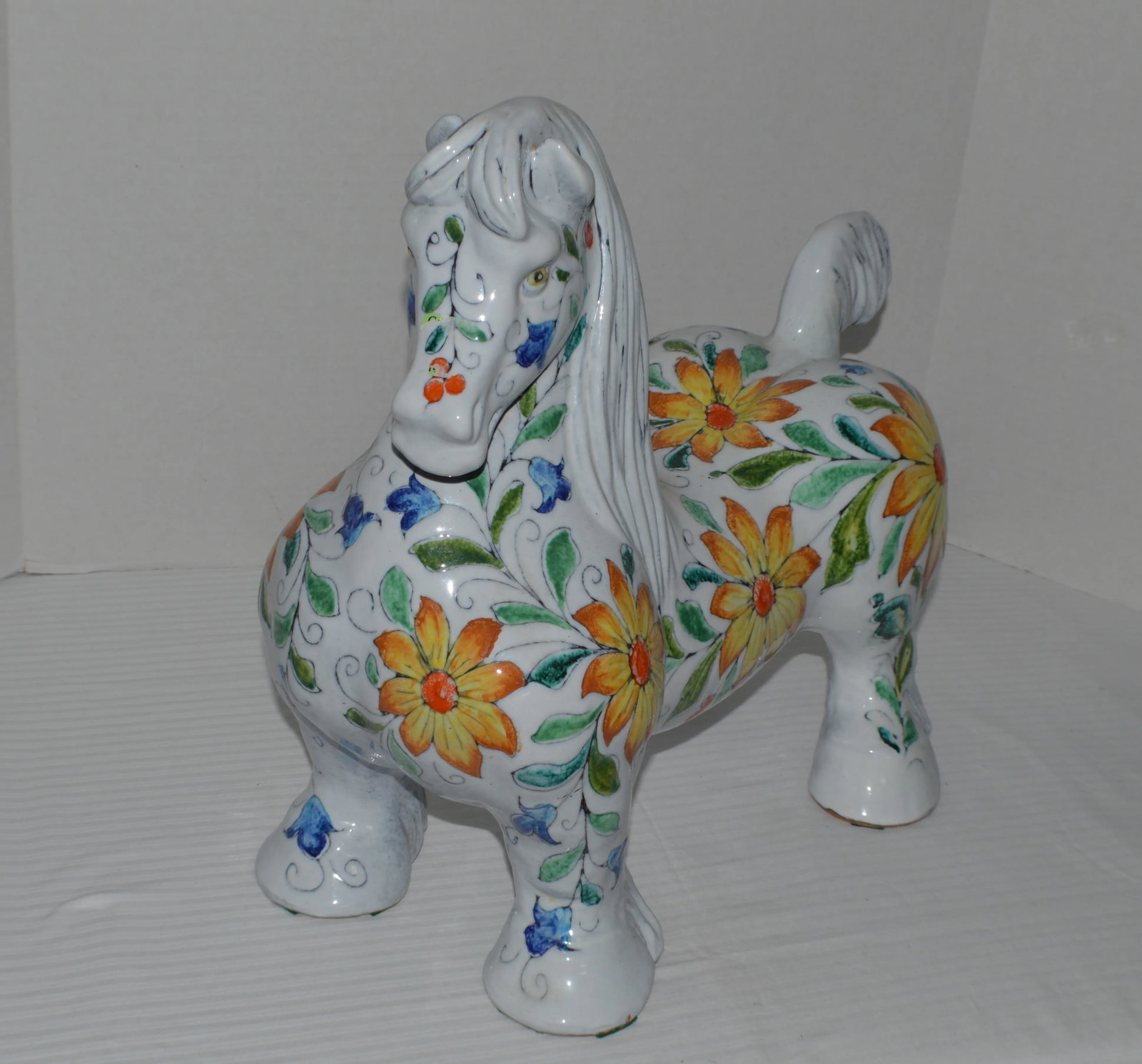 1960s Raymor Mancioli Incised Floral Italian Extra Large Pottery Horse Pugi Sculpture 18" - 11