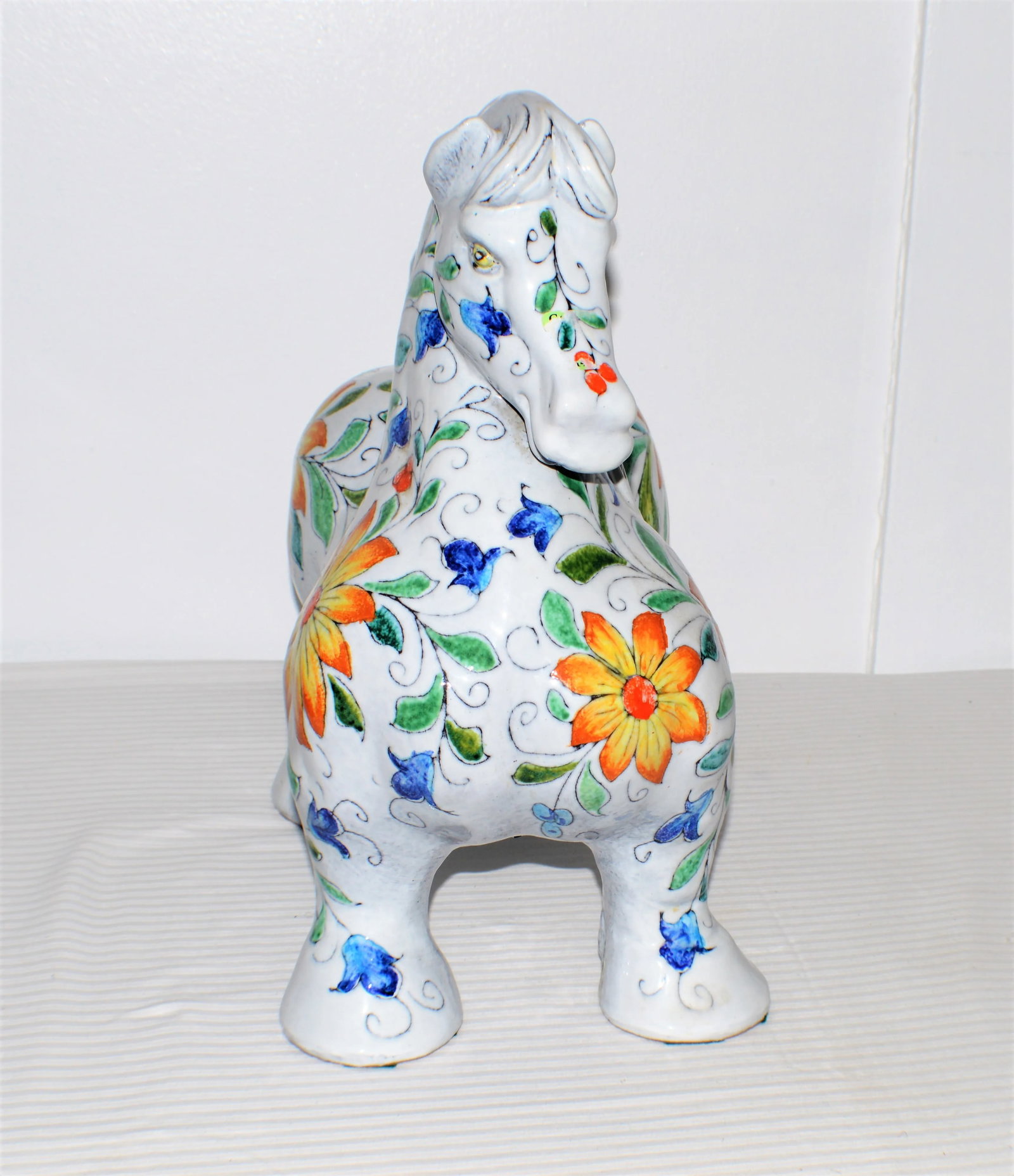 1960s Raymor Mancioli Incised Floral Italian Extra Large Pottery Horse Pugi Sculpture 18" - 2