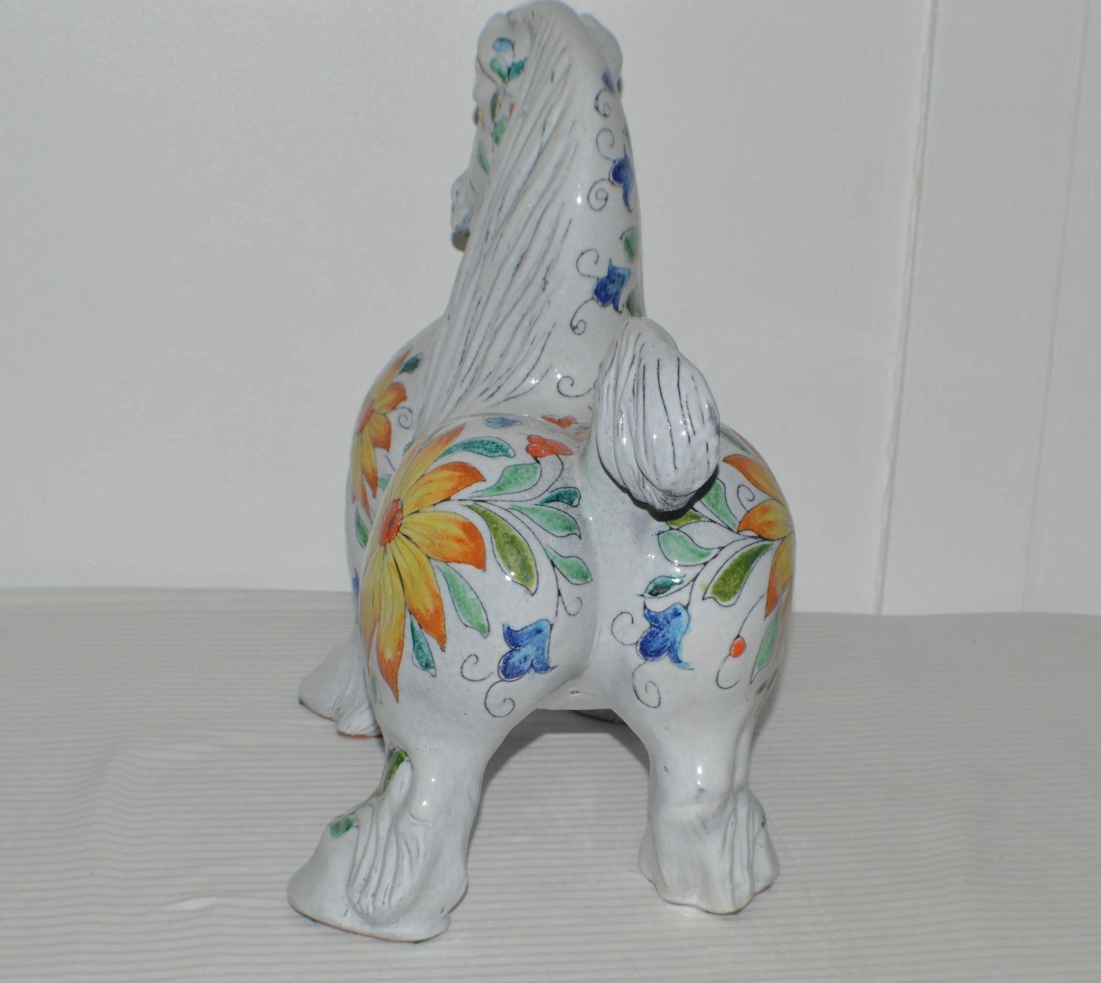 1960s Raymor Mancioli Incised Floral Italian Extra Large Pottery Horse Pugi Sculpture 18" - 3
