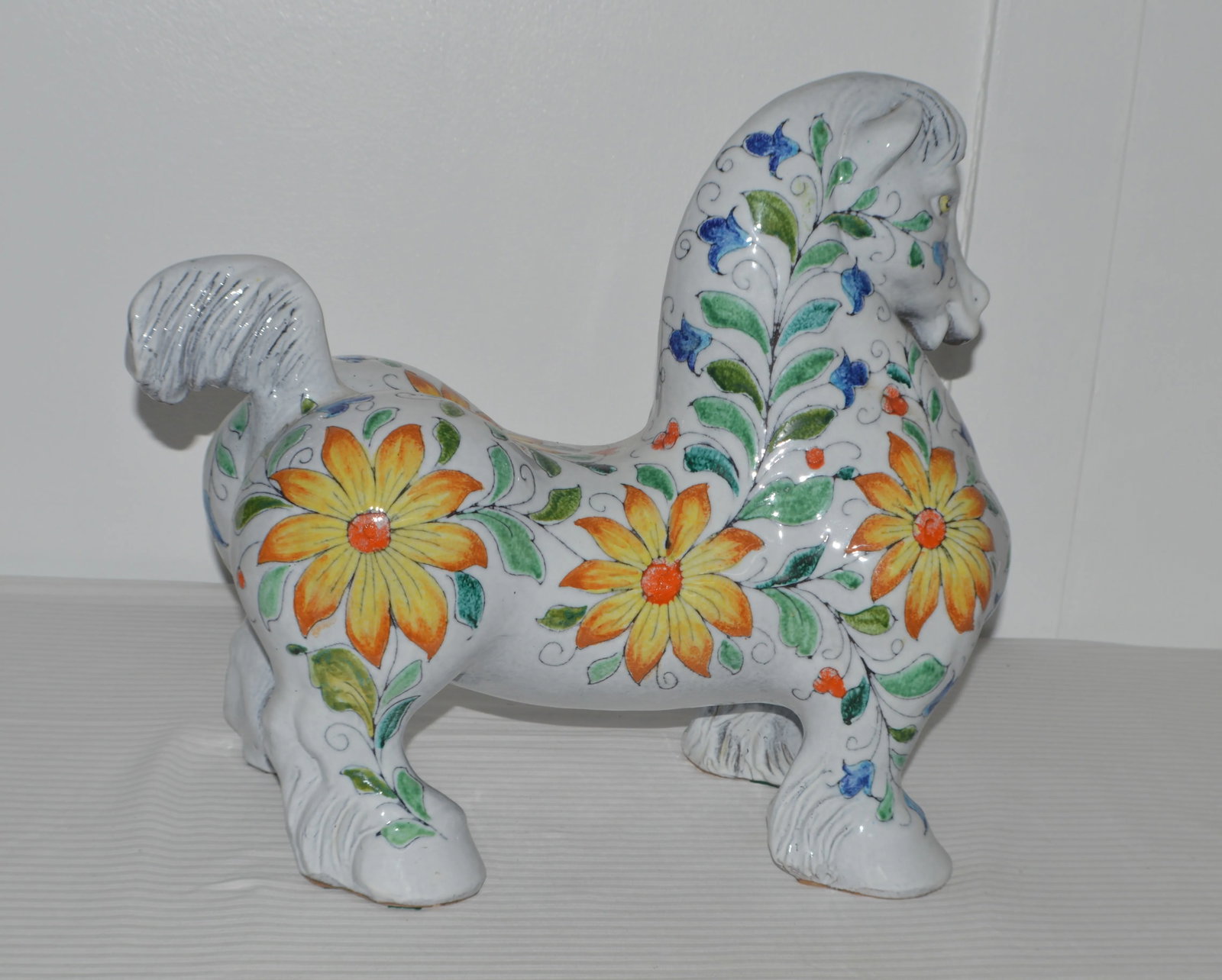1960s Raymor Mancioli Incised Floral Italian Extra Large Pottery Horse Pugi Sculpture 18" - 4