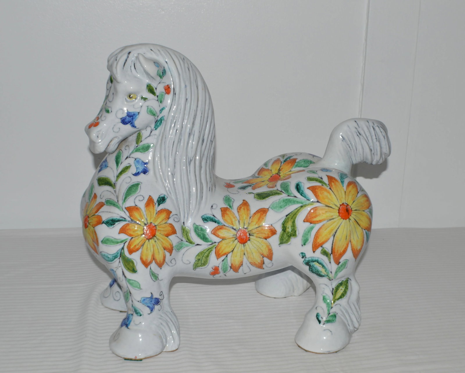 1960s Raymor Mancioli Incised Floral Italian Extra Large Pottery Horse Pugi Sculpture 18" - 5