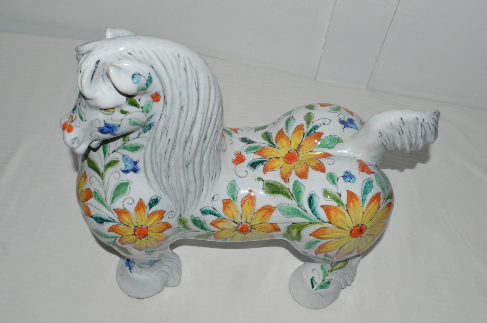 1960s Raymor Mancioli Incised Floral Italian Extra Large Pottery Horse Pugi Sculpture 18" - 6