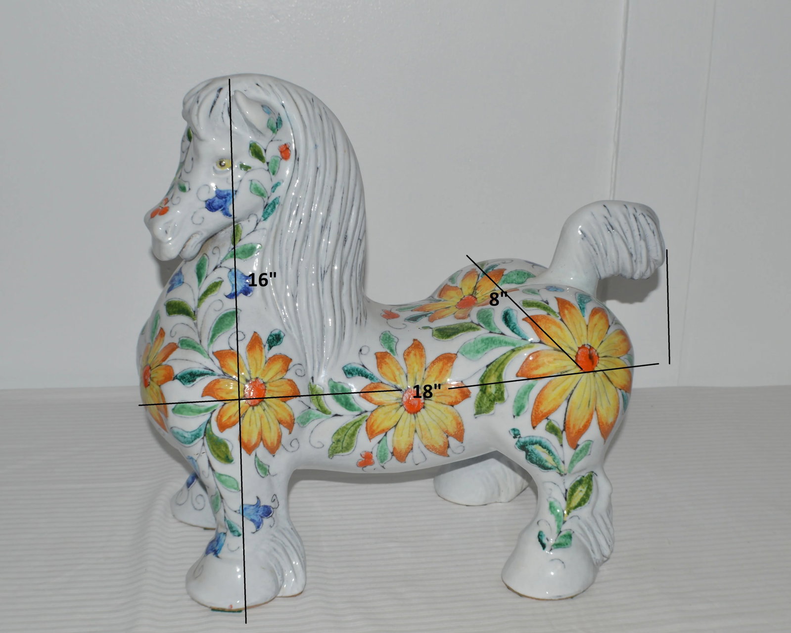1960s Raymor Mancioli Incised Floral Italian Extra Large Pottery Horse Pugi Sculpture 18" - 7