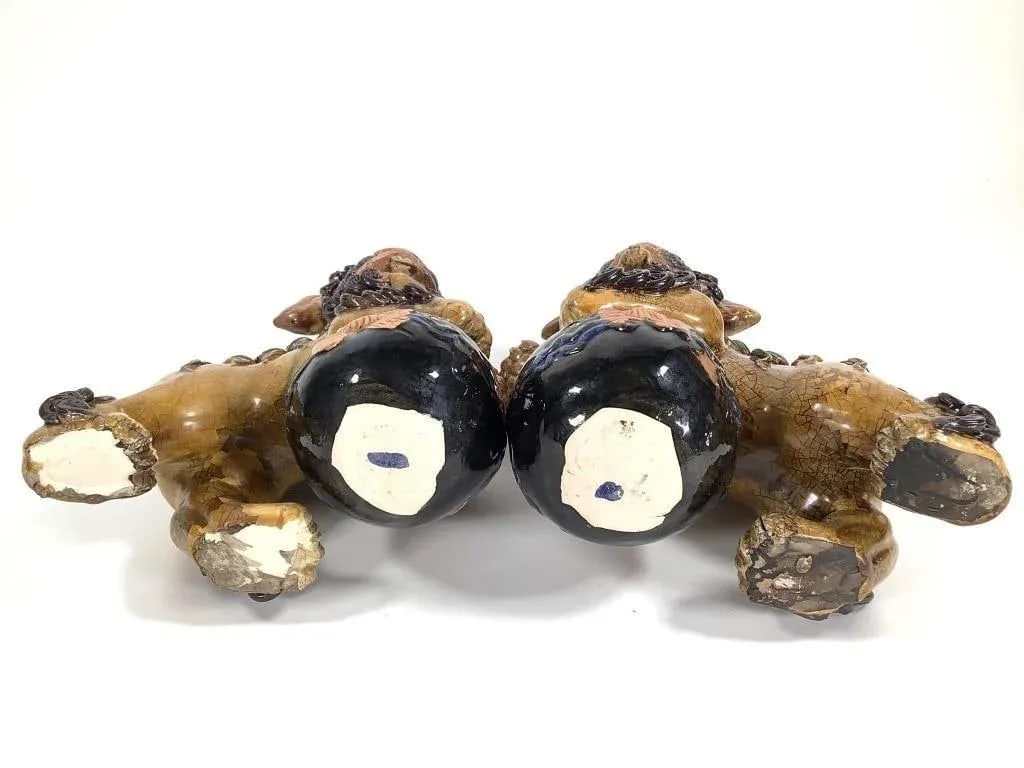 Pair of Mid-Century Chinese Ceramic Polychrome Foo Dog Figurine - 5