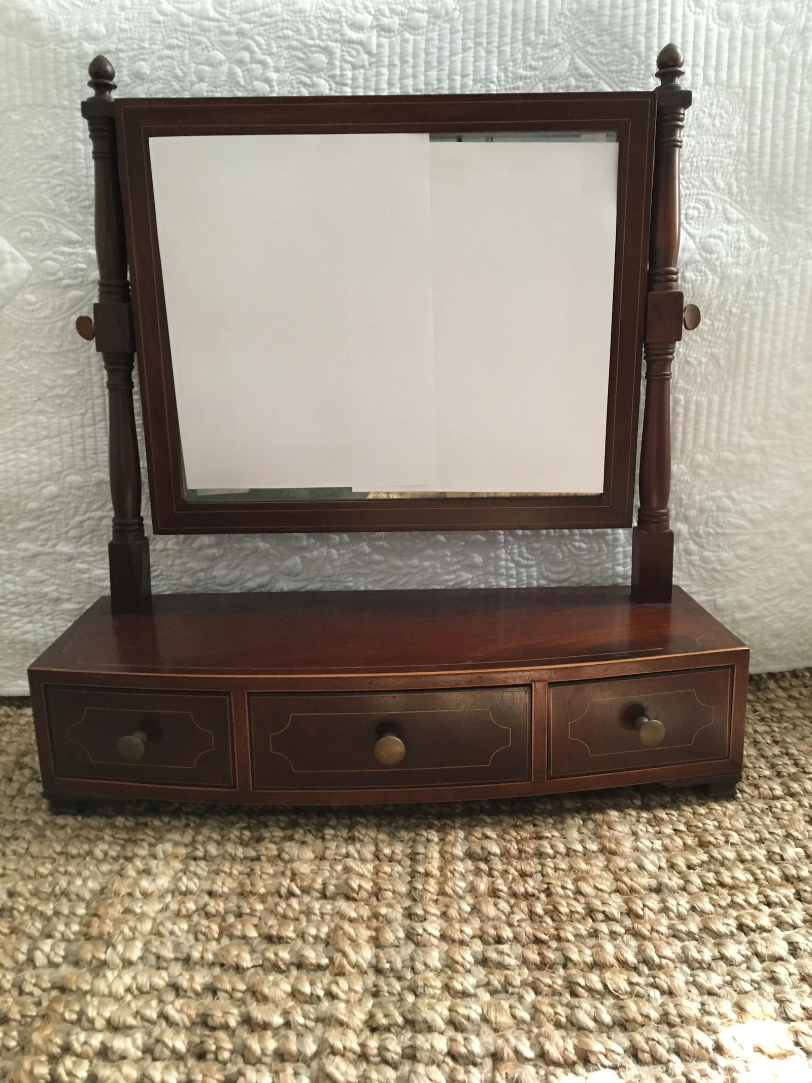 1800-1810 Antique Federal Mahogany Bow Front Dressing Glass - 11