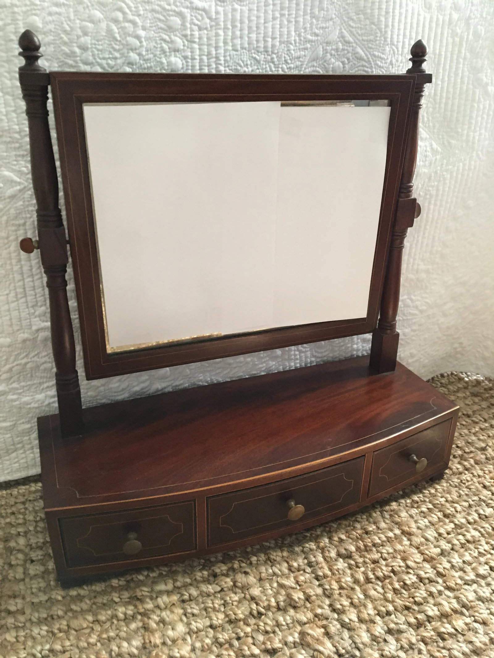 1800-1810 Antique Federal Mahogany Bow Front Dressing Glass - 2