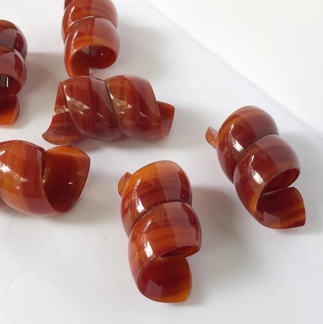 6 Midcentury Napkin Rings Butterscotch Twists - 3