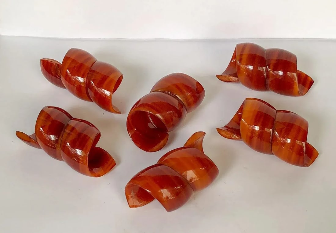 6 Midcentury Napkin Rings Butterscotch Twists - 5