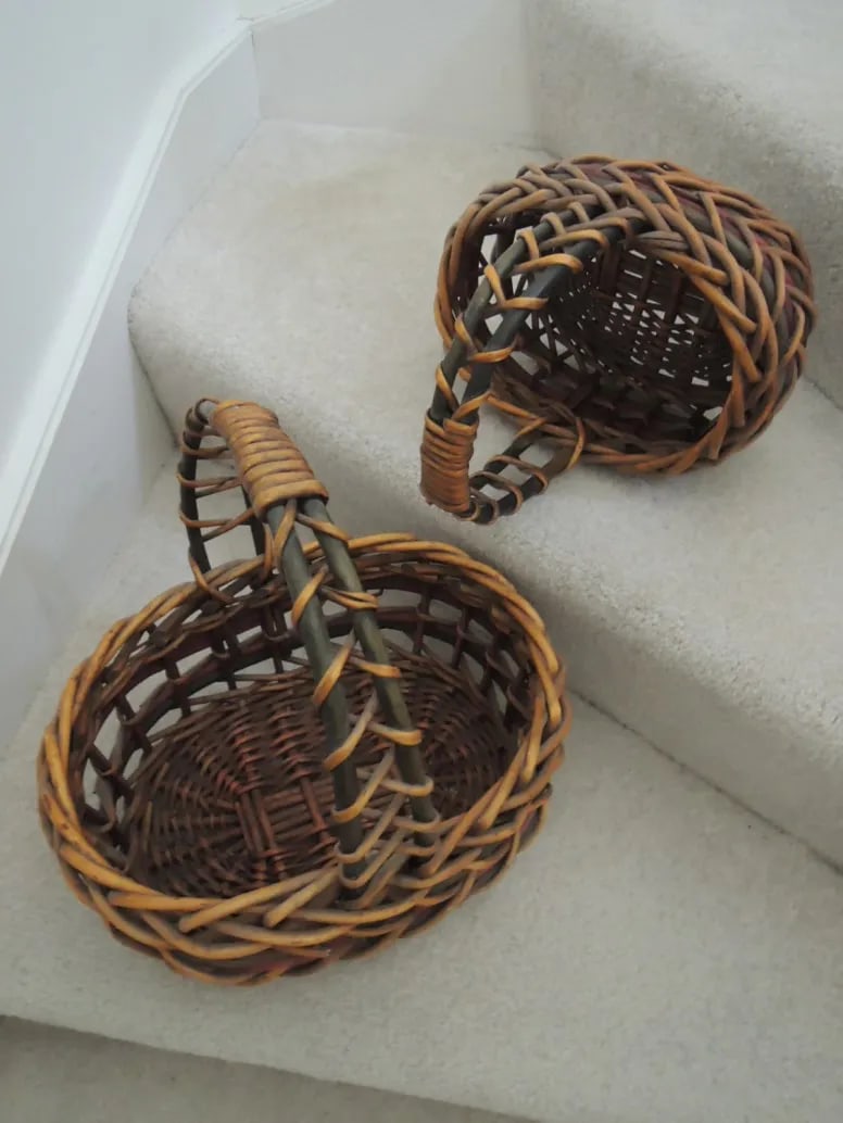 Late 20th Century Basket Thick Woven Wood Nesting Baskets With Carrying Handles - Set of 3 - 11