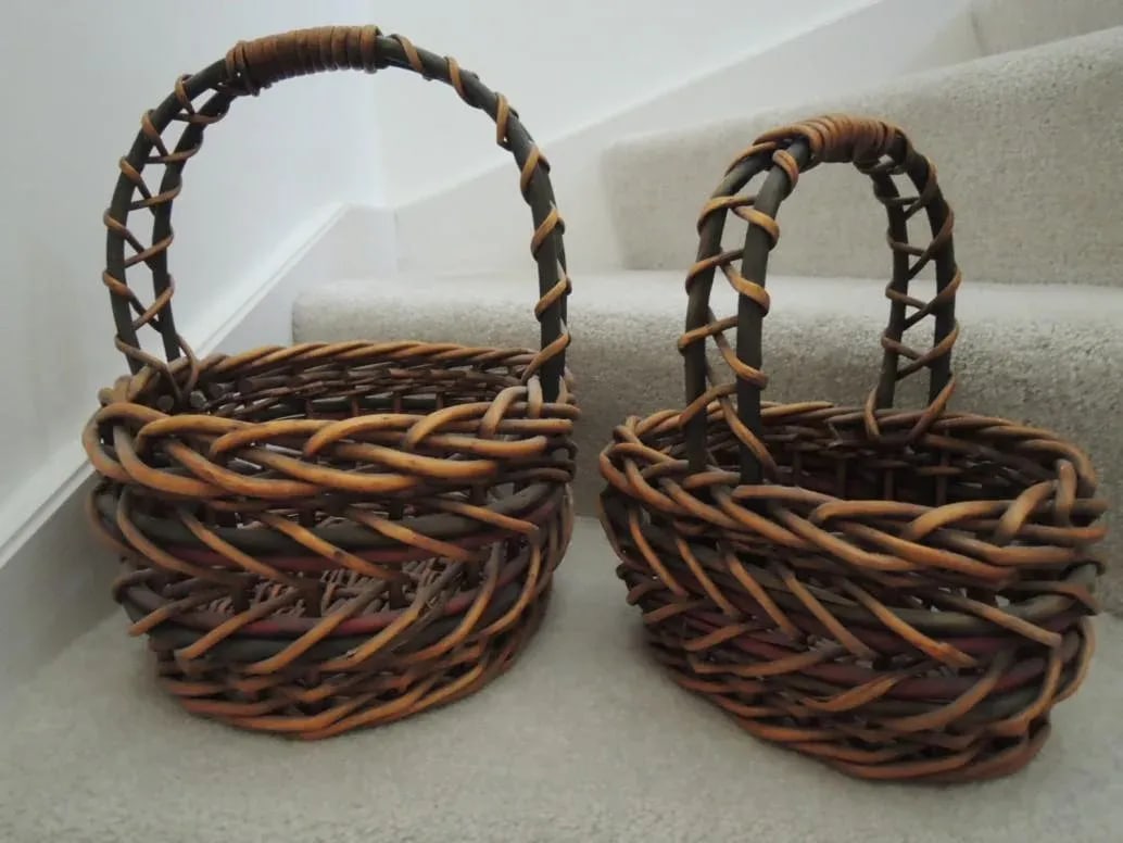Late 20th Century Basket Thick Woven Wood Nesting Baskets With Carrying Handles - Set of 3 - 12