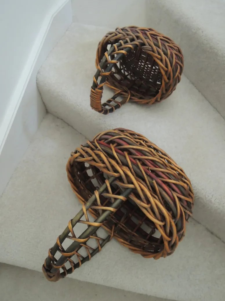 Late 20th Century Basket Thick Woven Wood Nesting Baskets With Carrying Handles - Set of 3 - 8