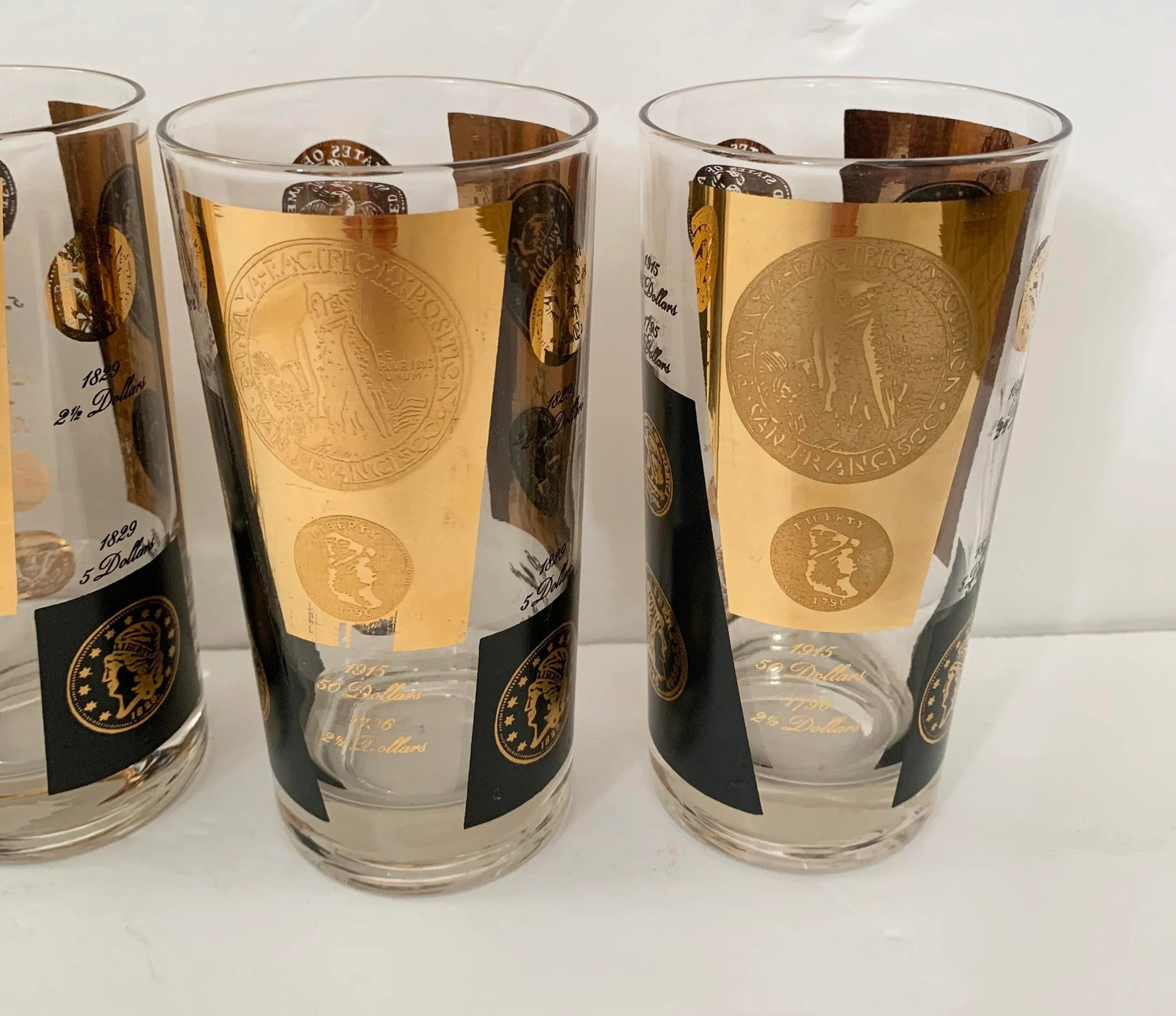 Vintage Cera Gold and Black Coin Tumblers - Set of 6 - 10