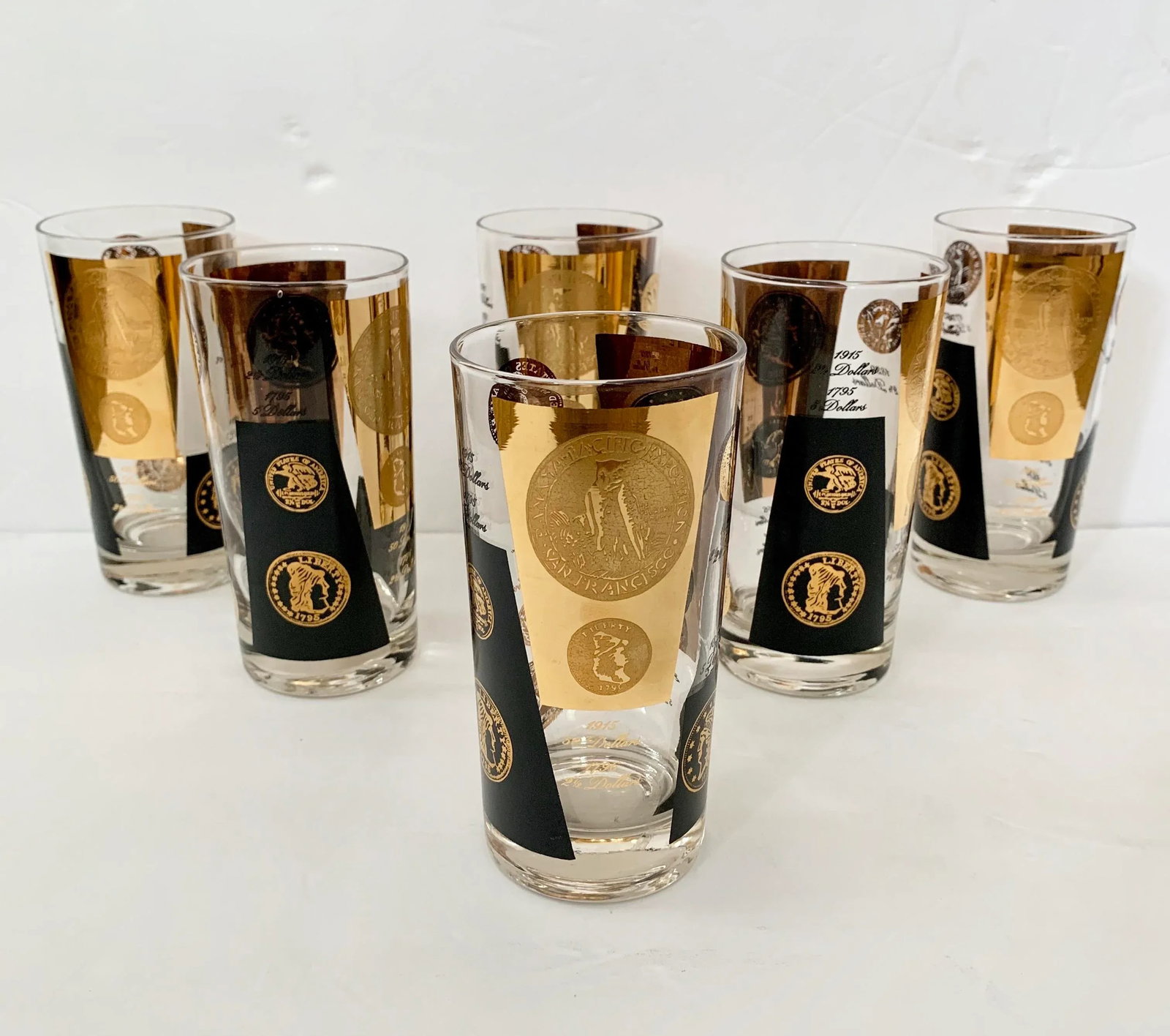 Vintage Cera Gold and Black Coin Tumblers - Set of 6 - 11
