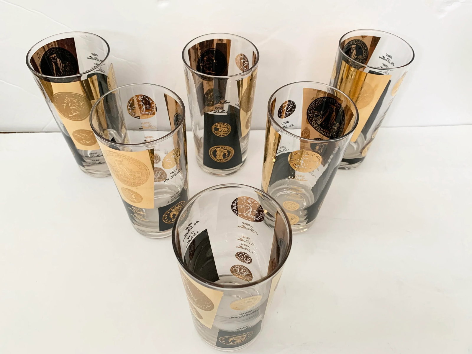 Vintage Cera Gold and Black Coin Tumblers - Set of 6 - 3