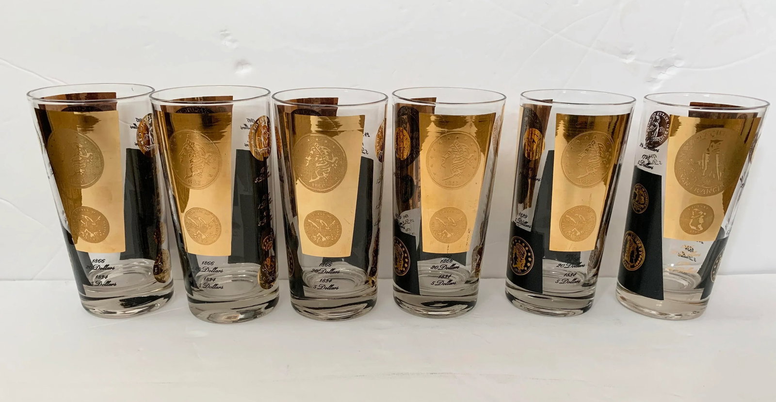 Vintage Cera Gold and Black Coin Tumblers - Set of 6 - 4