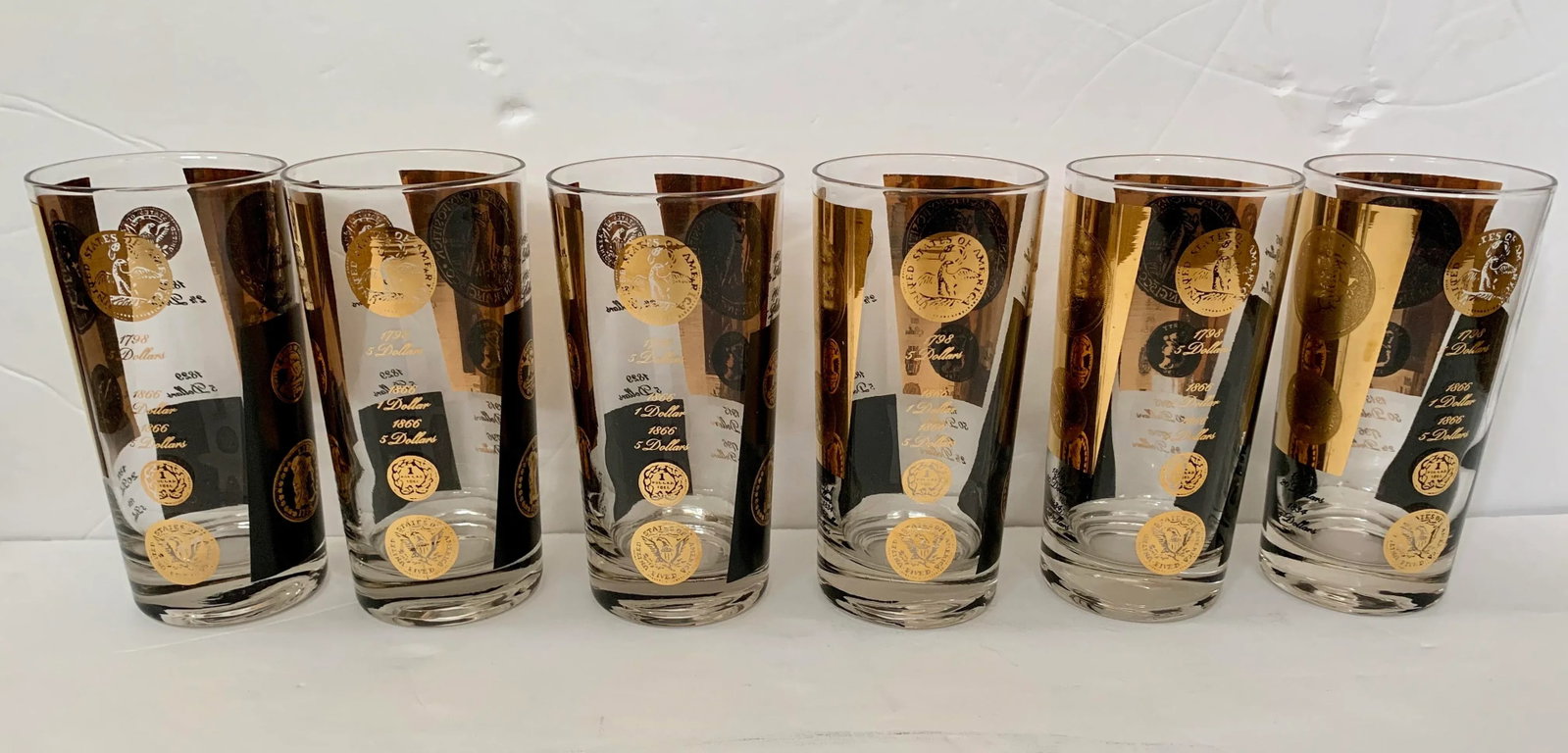 Vintage Cera Gold and Black Coin Tumblers - Set of 6 - 5