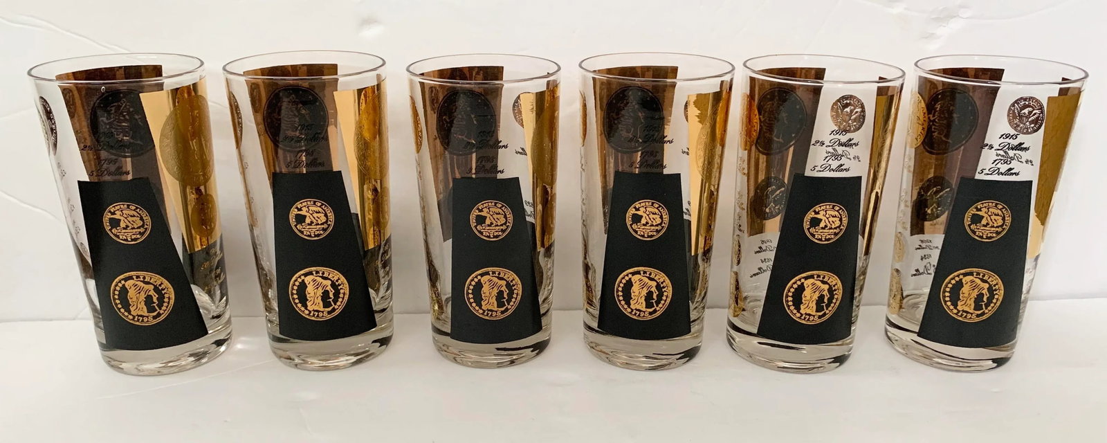 Vintage Cera Gold and Black Coin Tumblers - Set of 6 - 6