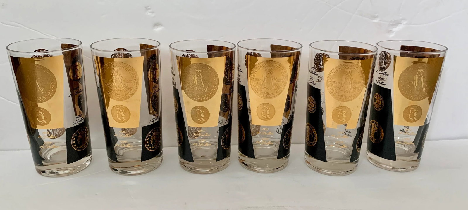 Vintage Cera Gold and Black Coin Tumblers - Set of 6 - 7