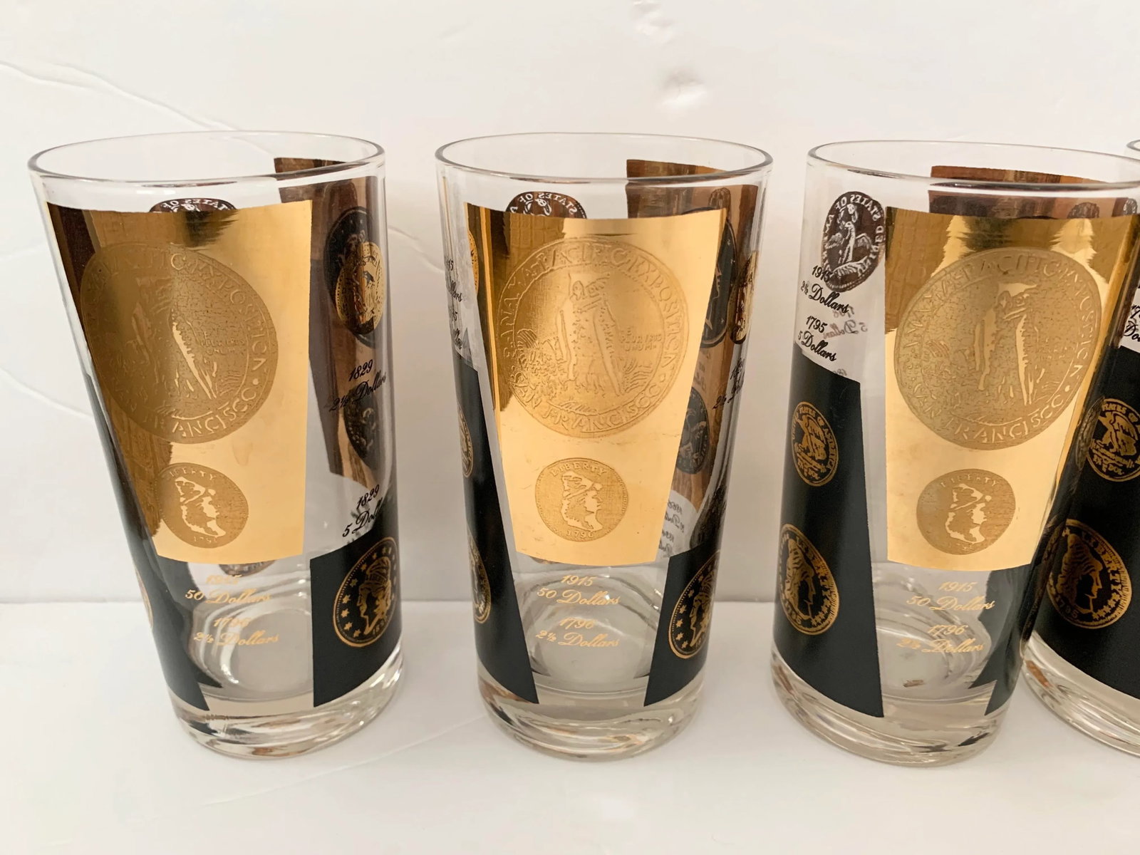 Vintage Cera Gold and Black Coin Tumblers - Set of 6 - 8