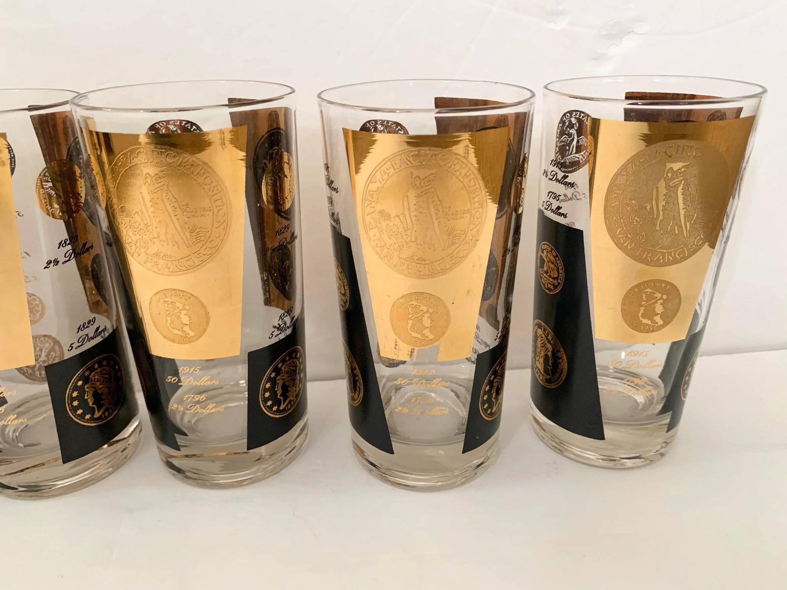 Vintage Cera Gold and Black Coin Tumblers - Set of 6 - 9