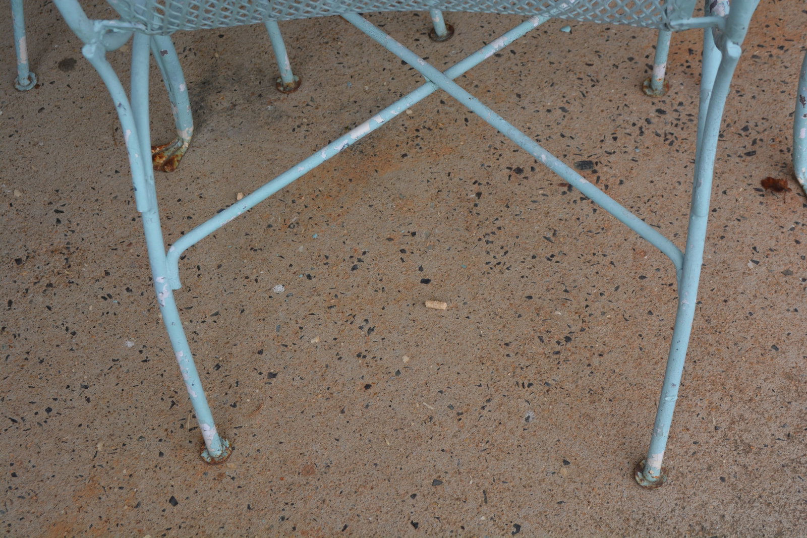 Vintage Salterini Style Ivy Wrought Iron Aqua Blue Round Patio Table & 4 Chairs Set - 10
