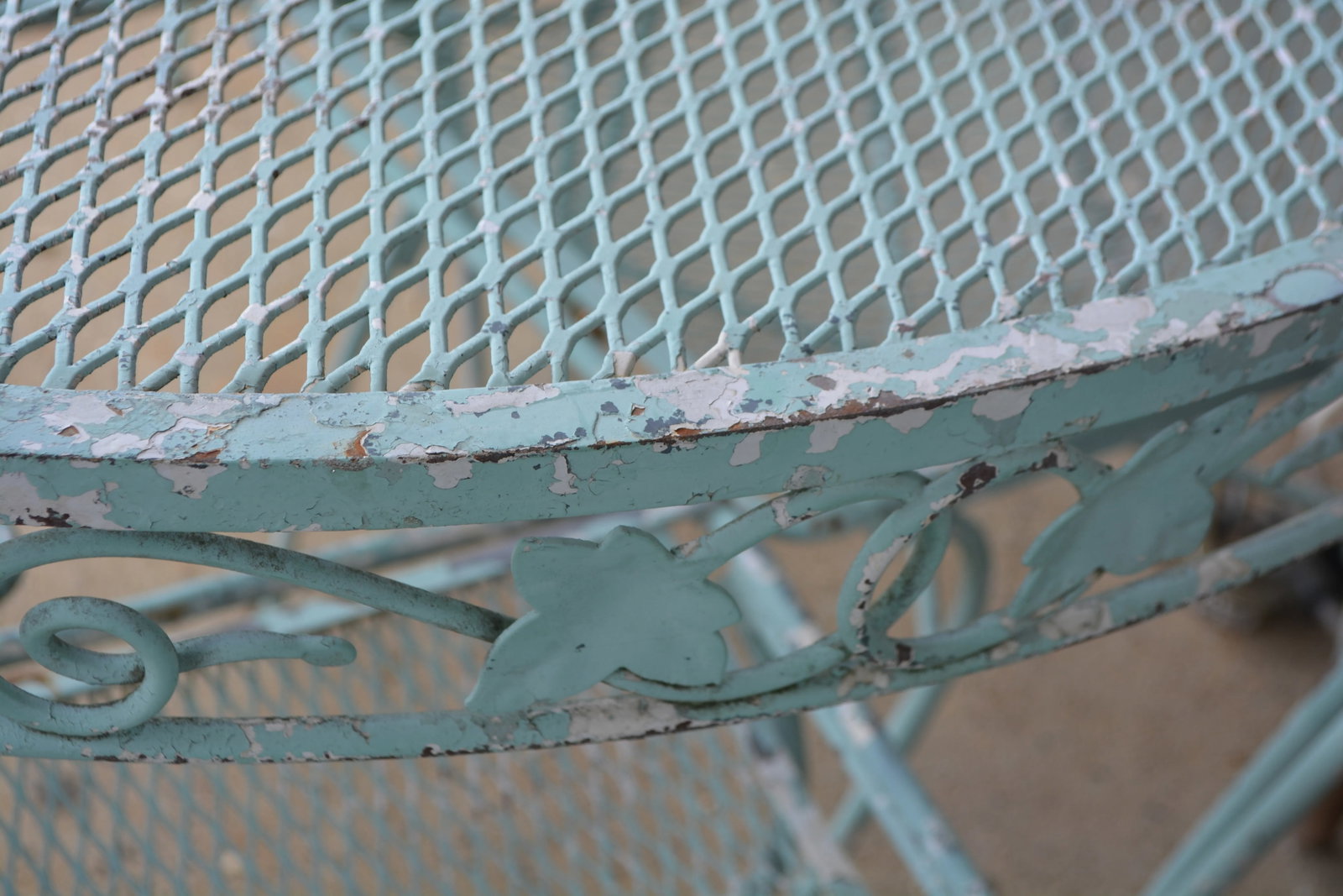 Vintage Salterini Style Ivy Wrought Iron Aqua Blue Round Patio Table & 4 Chairs Set - 11