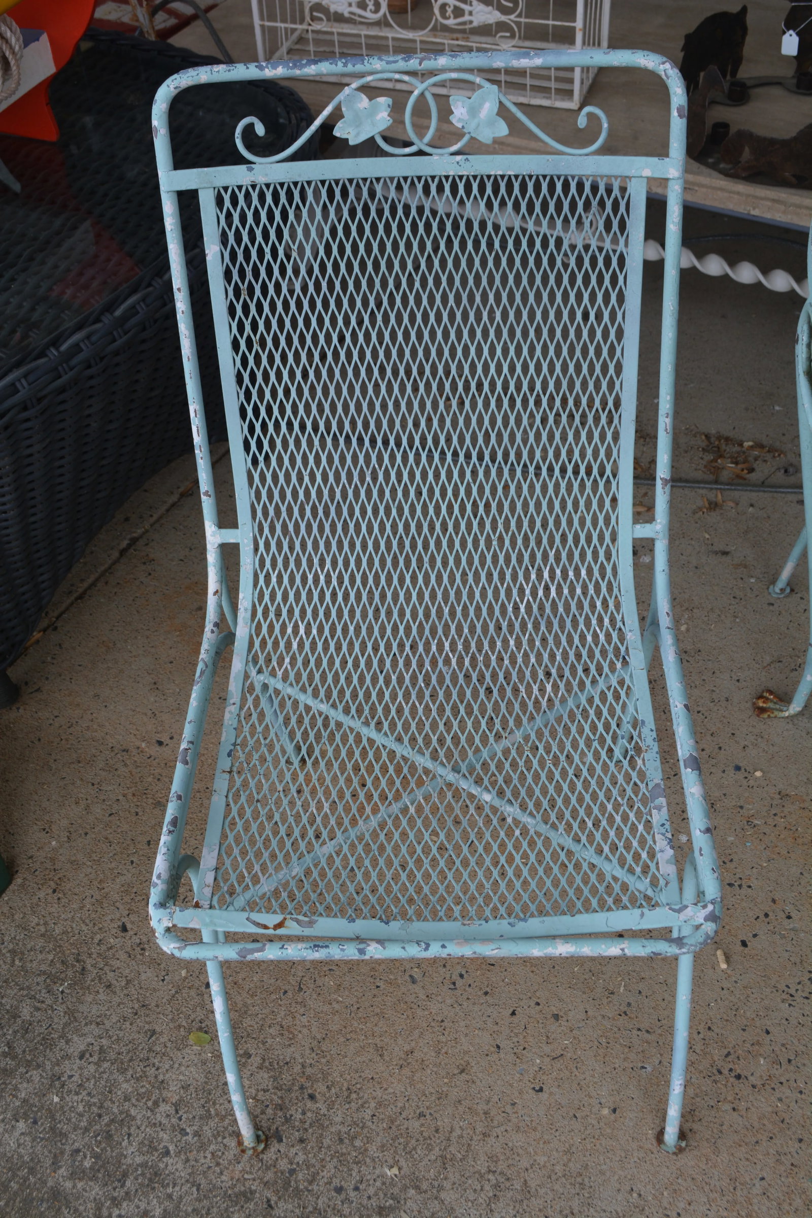 Vintage Salterini Style Ivy Wrought Iron Aqua Blue Round Patio Table & 4 Chairs Set - 6