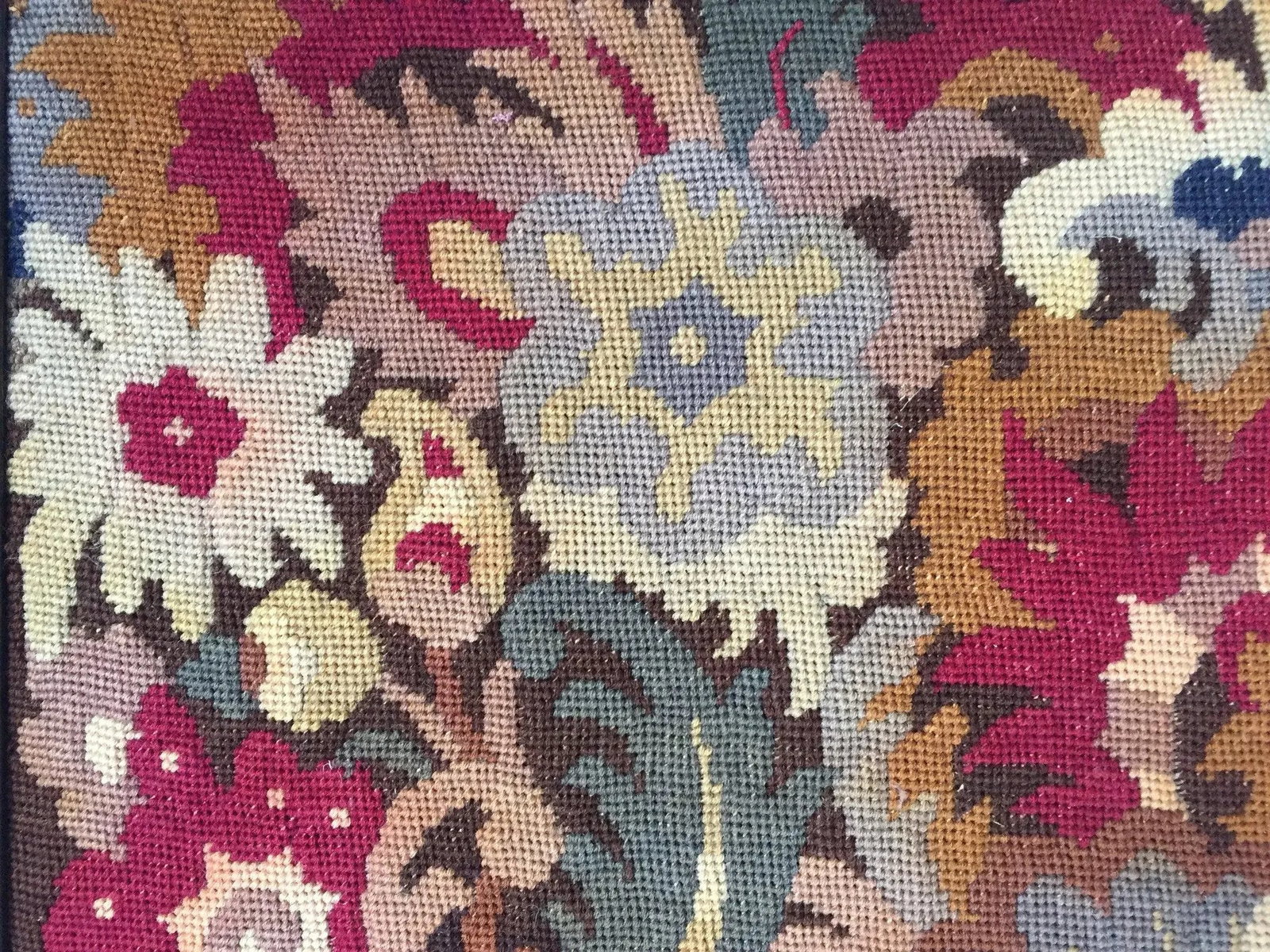 Vintage Handmade Wall Decor Floral Needlepoint - 2