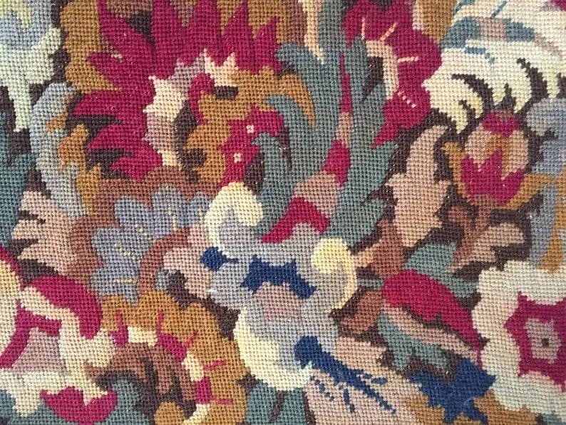 Vintage Handmade Wall Decor Floral Needlepoint - 4