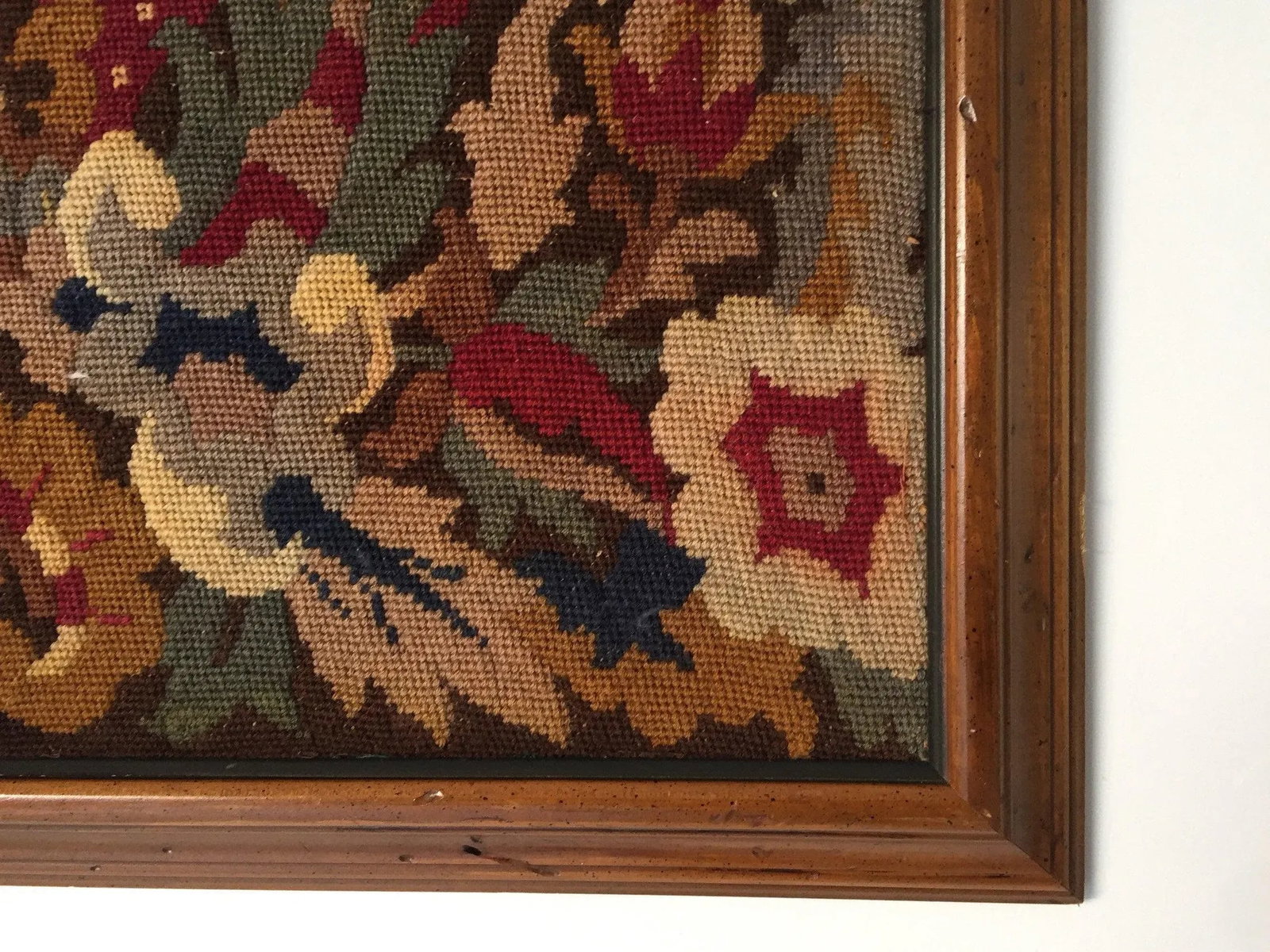Vintage Handmade Wall Decor Floral Needlepoint - 5