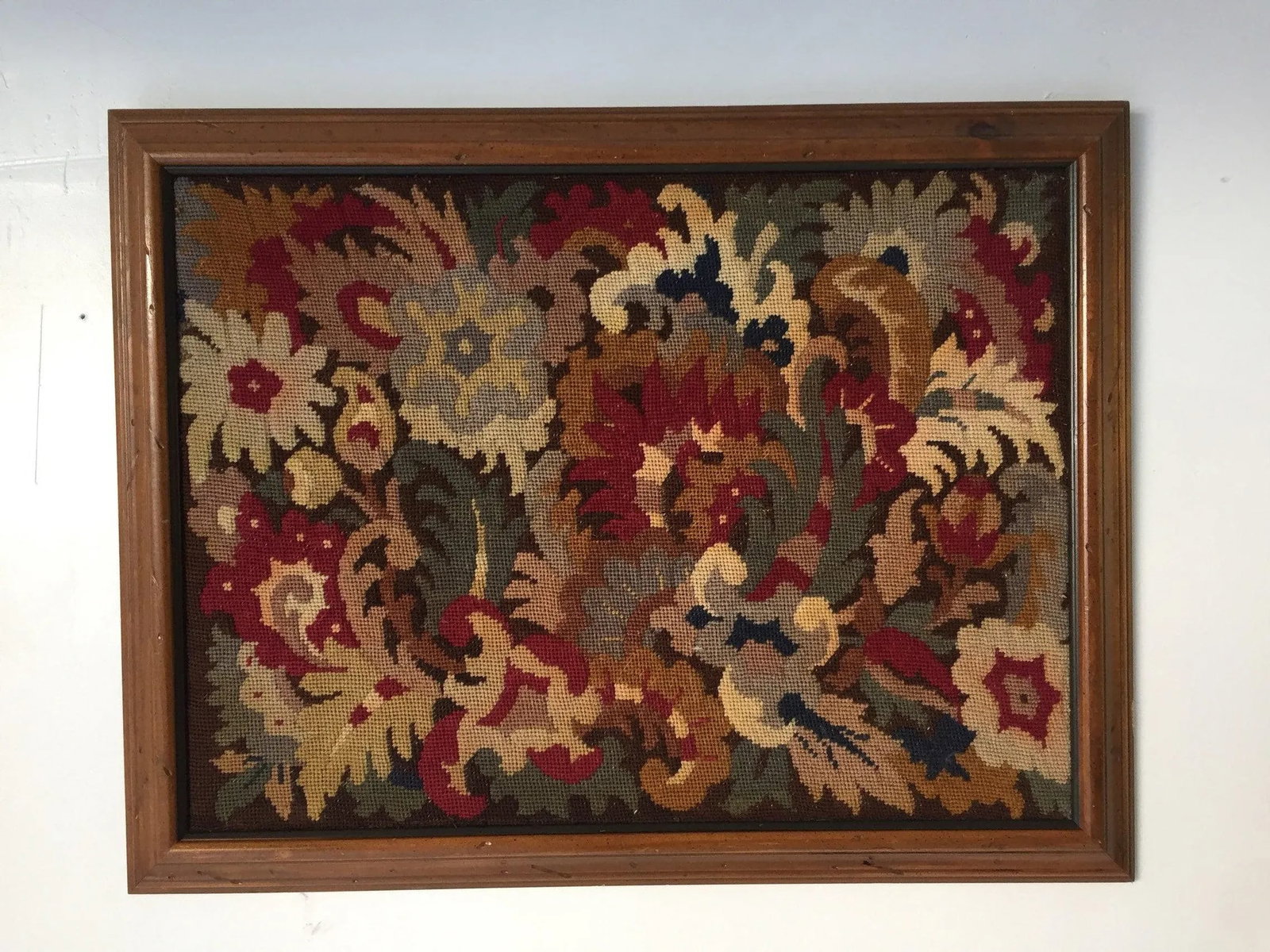 Vintage Handmade Wall Decor Floral Needlepoint - 6