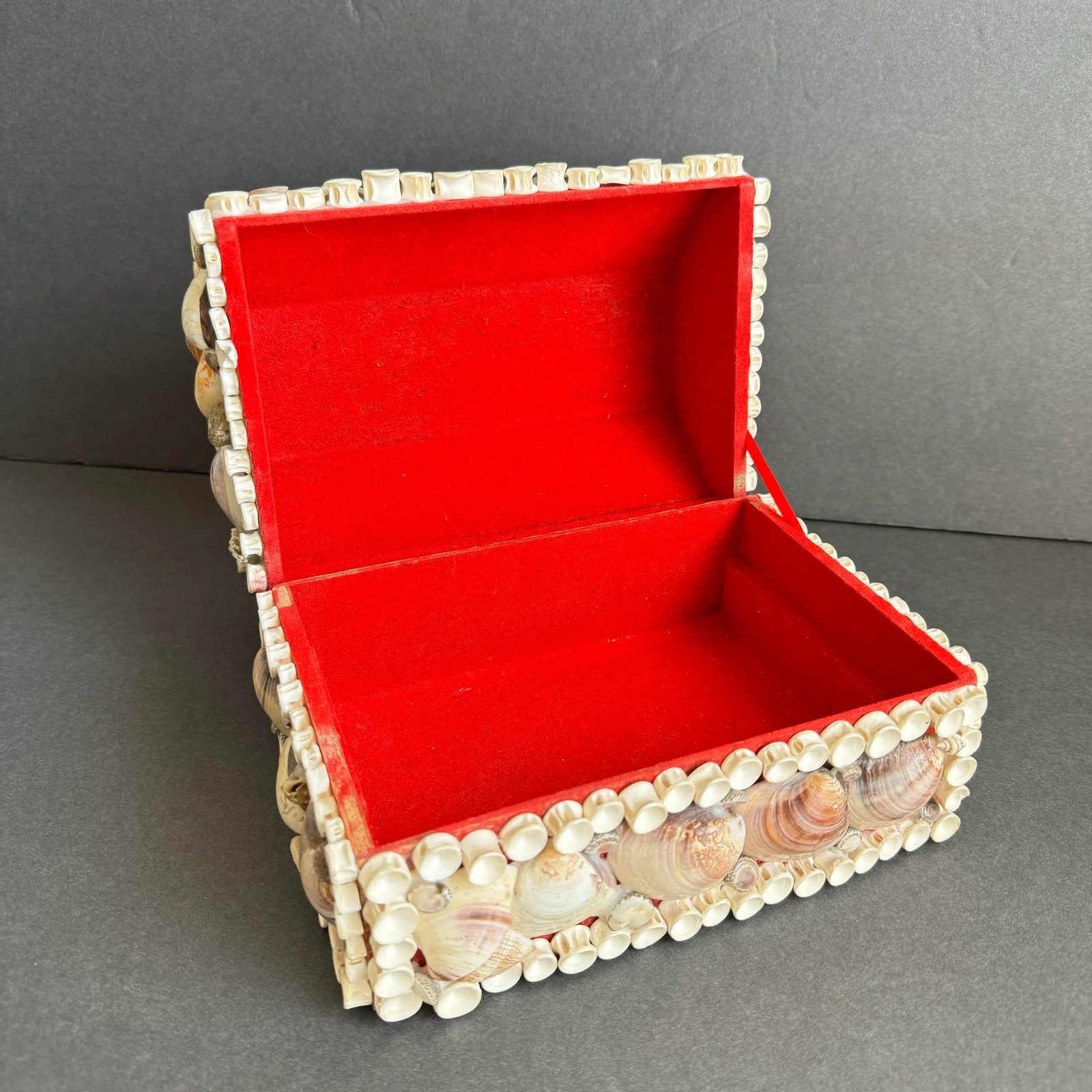 Vintage Seashell Jewelry Box Shell Encrusted Domed Trinket Box - 12