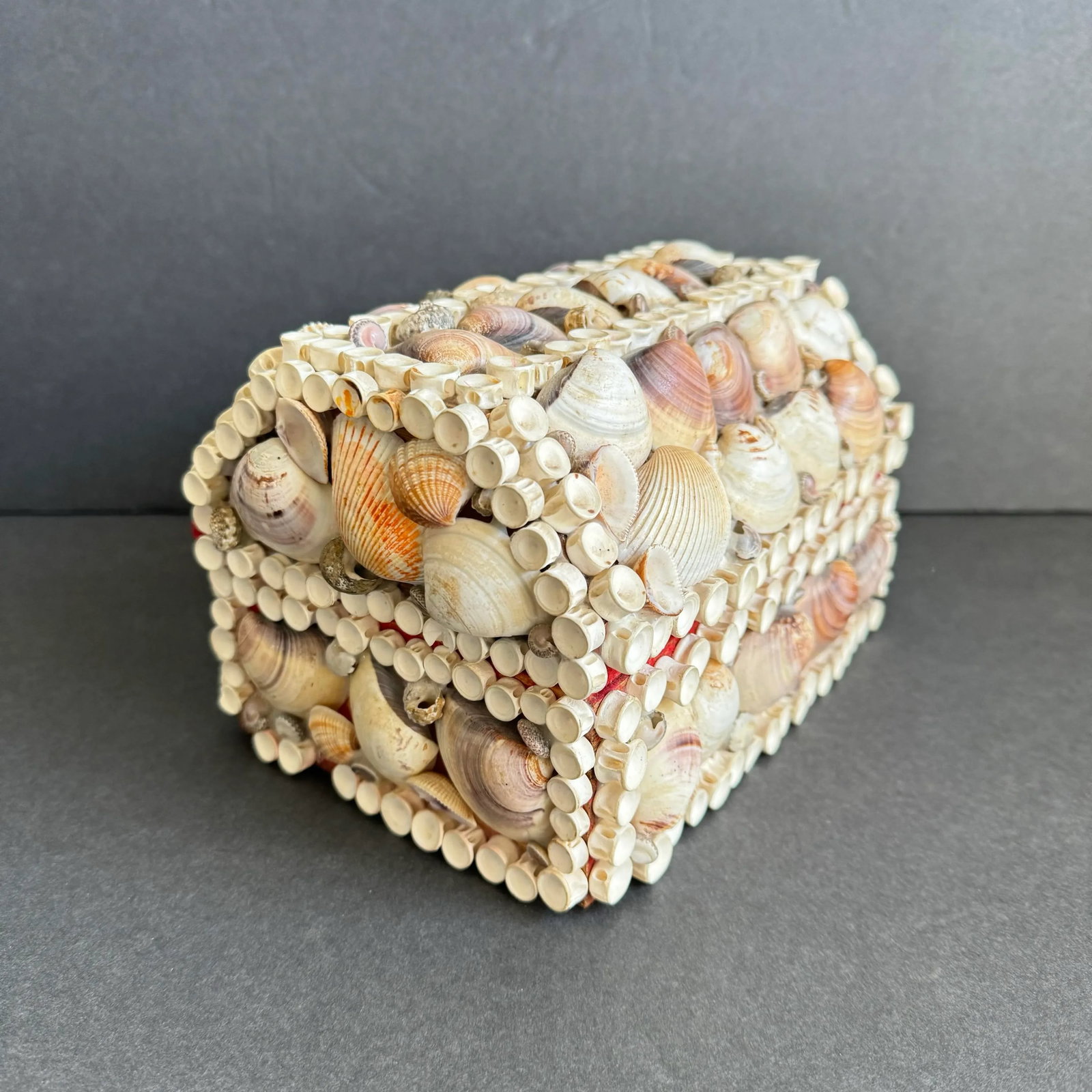 Vintage Seashell Jewelry Box Shell Encrusted Domed Trinket Box - 2